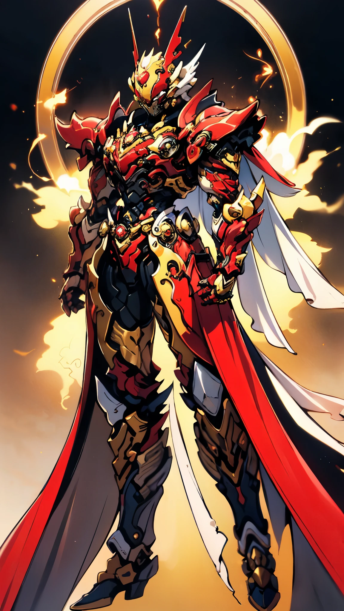 A woman adorned in fantasy-style full-body armor, a crown-concept fully enclosed helmet that unveils only her eyes, a composite layered chest plate, fully encompassing shoulder and hand guards, a lightweight waist armor, form-fitting shin guards, the overall design is heavy-duty yet flexible, ((the armor gleams with a golden glow, complemented by red and blue accents)), exhibiting a noble aura, she floats above a fantasy-surreal high-tech city, this character embodies a finely crafted fantasy-surreal style armored hero in anime style, exquisite and mature manga art style, (Queen bee mixed with Spider concept Armor, plasma, blood), ((Element, energy, elegant, goddess, femminine:1.5)), metallic, high definition, best quality, highres, ultra-detailed, ultra-fine painting, extremely delicate, professional, anatomically correct, symmetrical face, extremely detailed eyes and face, high quality eyes, creativity, RAW photo, UHD, 32k, Natural light, cinematic lighting, masterpiece-anatomy-perfect, masterpiece:1.5