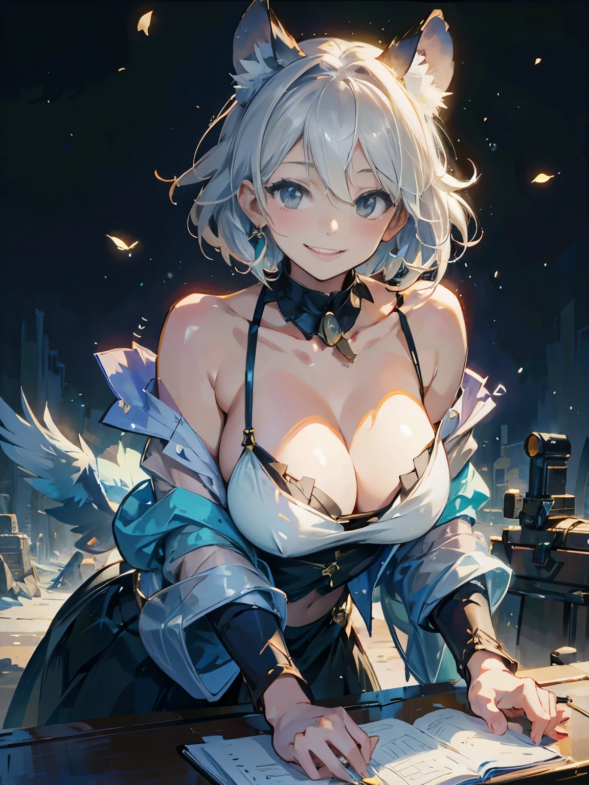 slight smile、slight cleavage、titmouse