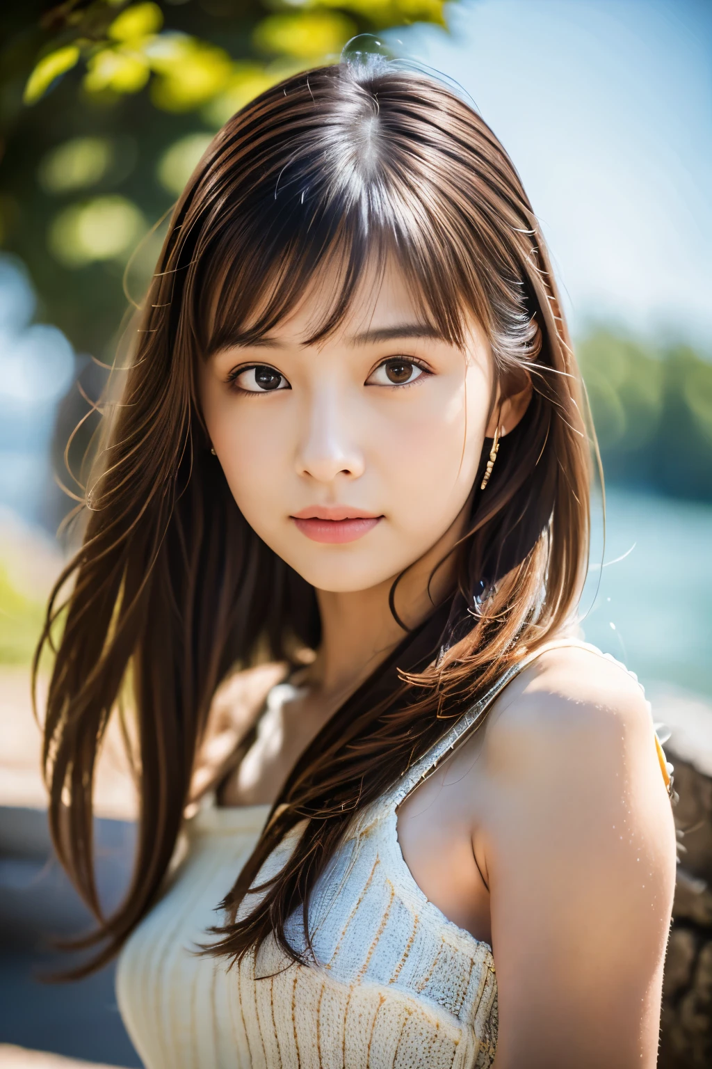 masterpiece,
best quality, ultra-detailed, (photorealistic),
an extremely delicate and beautiful, a woman, hair blowing in the wind,
depth of field,
professional lighting,
film grain,