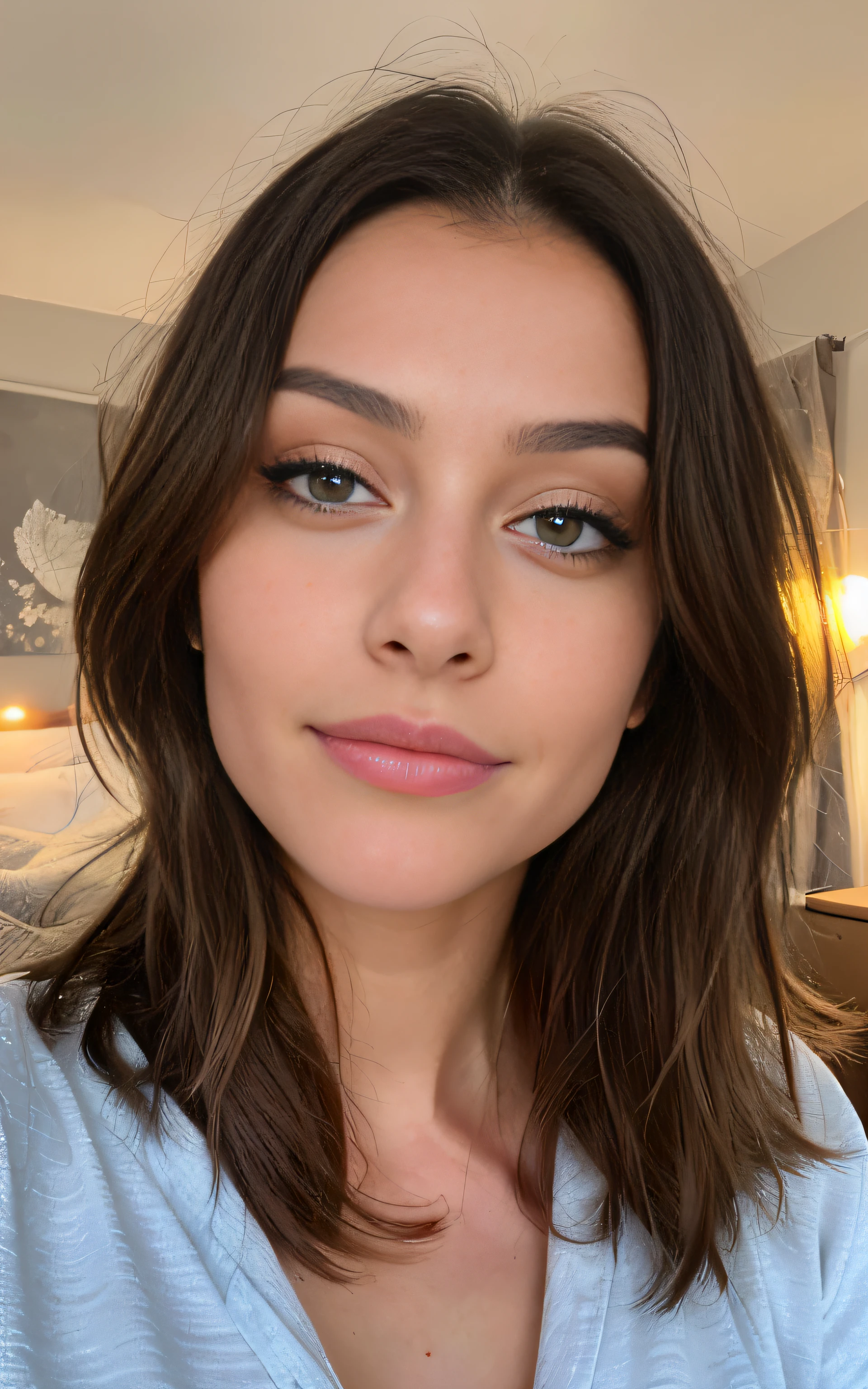 Loira muito linda de pijama sexy fazendo uma selfie (em uma cama), selfie, low-cut, altamente detalhado, , rosto inocente, cabelos naturalmente ondulados, olhos azuis, high resolution, obra-prima, Melhor qualidade, detalhes altos e intrincados, altamente detalhado, sharp focus, pele detalhada, realistic skin textura, textura, olhos detalhados, profissional, 4k, sourire charmant, tirada com Canon, 85mm, profundidade de campo leve, Kodak Vision Colors, corpo em forma perfeita, extremamente detalhado, fotografiar_\(ultra\), photorealist, Realista, after treatment, maximum details, rugosidade, Vida real, ultrarealistic, fotorrealismo, fotografia, 8k hd, fotografia