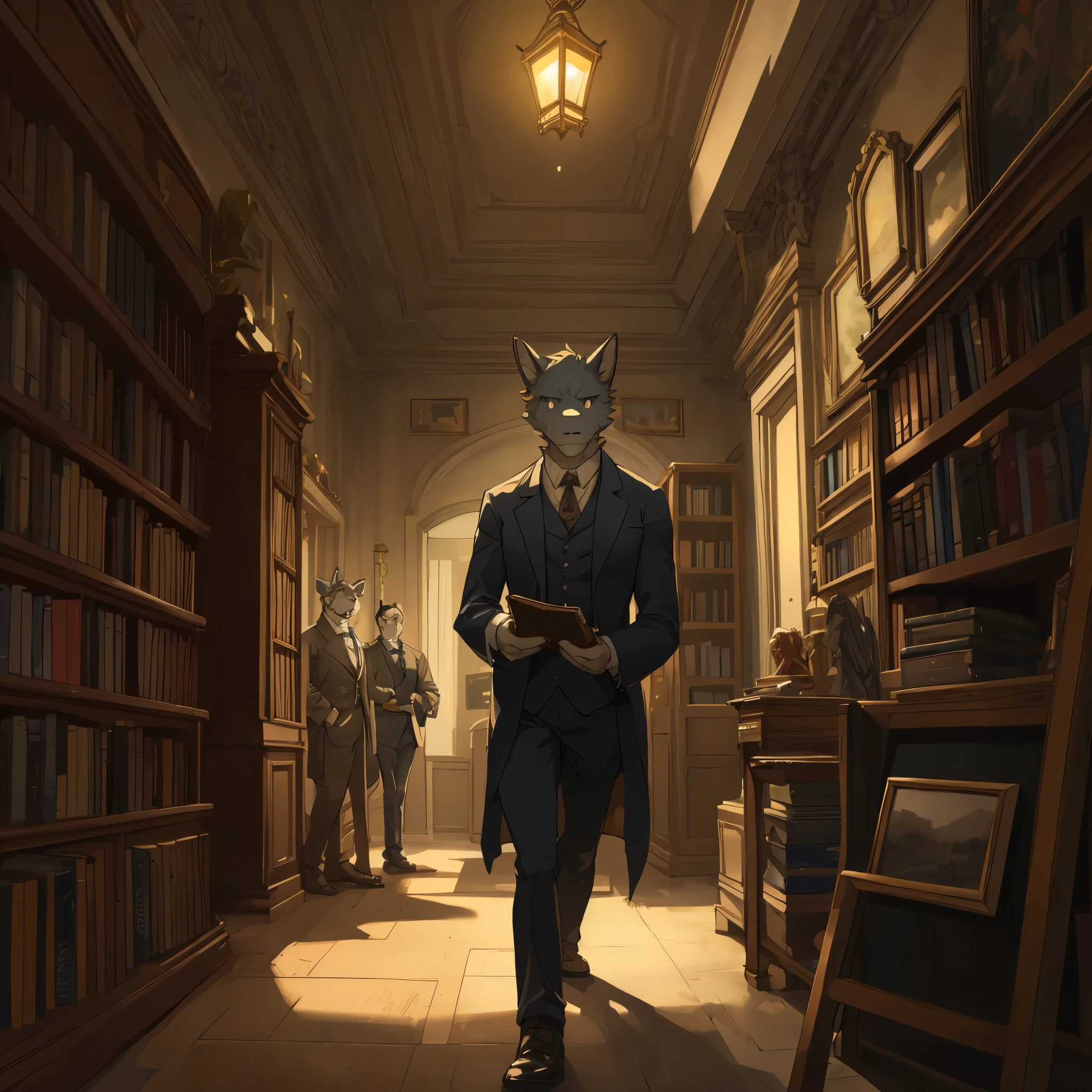 top quality, best quality, High-quality illustrations, masterpiece, super high resolution, detailed background, Sherlock Holmes’ sharp gaze and thoughtful expression, The relaxed discussion at the Walker’s Club, Details of antiques and books in Holmes’ apartment study, Tense moment of Dr. Watson feeling for the gun on the table, Contrast of gas lamp’s light and shadows on London’s night streets, Baker Street 221B entrance door and doorstep decor, Recreation of the Triumph stage, Holmes and Watson progressing vividly, 6+boys, 6+girls, absurdres(highly detailed beautiful face and eyes)perfect anatomy, expression, good lighting, cinematic shadow(kemono, furry anthro)assorted poses, dynamic angle,
