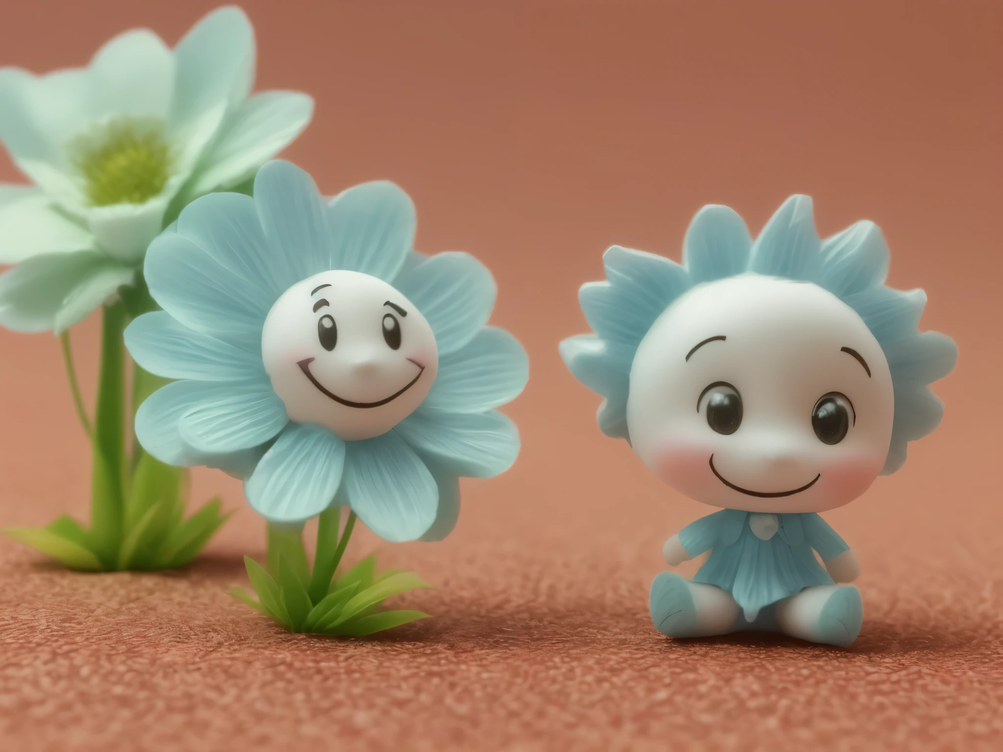 there are five small plastic flowers and a small plastic doll., lindo 3 d render, lindo! c4d, lindo cartoon character, toy photography, humanoides cubiertos de flores, animated movie still, figura de juguete de vinilo, animation style rendering, foto comercial de juguete, adorable pintura digital, lindo digital art, dibujos animados en 3D, personajes 3D, arte de fan, lindo detailed digital art
