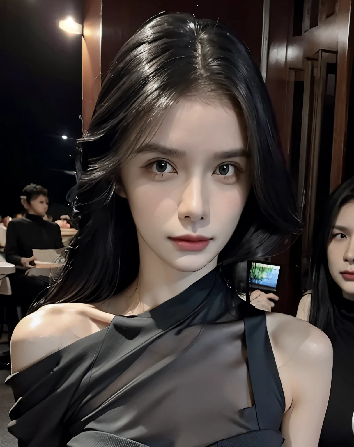 1 girl, Joey, best quality, masterpiece, ultra high resolution, (lifelike:1.4), original photo, Off the shoulders, in the darkness, deep shadow
