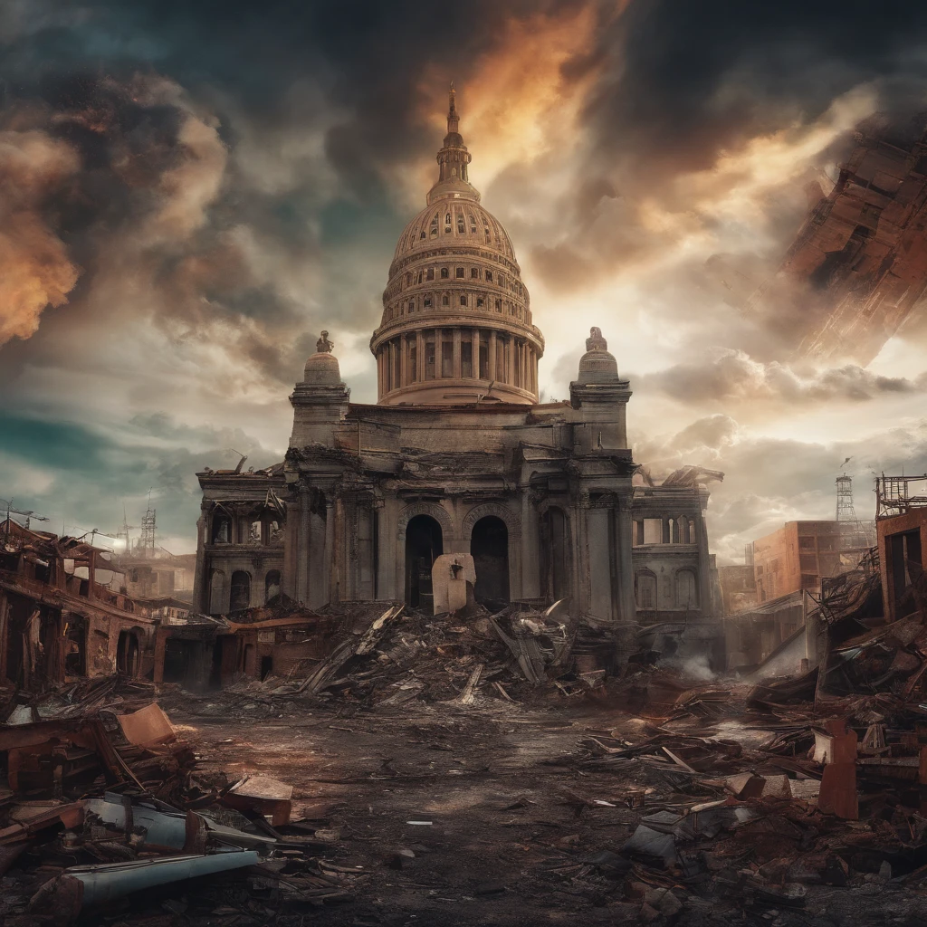 (best quality,4k,8k,highres,masterpiece:1.2),ultra-detailed,(realistic,photorealistic,photo-realistic:1.37),apocalyptic mode,statue of liberty,ruined,desolate,fire,smoke,dark sky,destroyed cityscape,crumbling buildings,chaos,abandoned streets,overgrown vegetation,ruins,decay,dystopian,post-apocalyptic,ominous atmosphere,dramatic lighting,destruction,desperation,loneliness,moody,color grading,apocalyptic clouds,devastation.