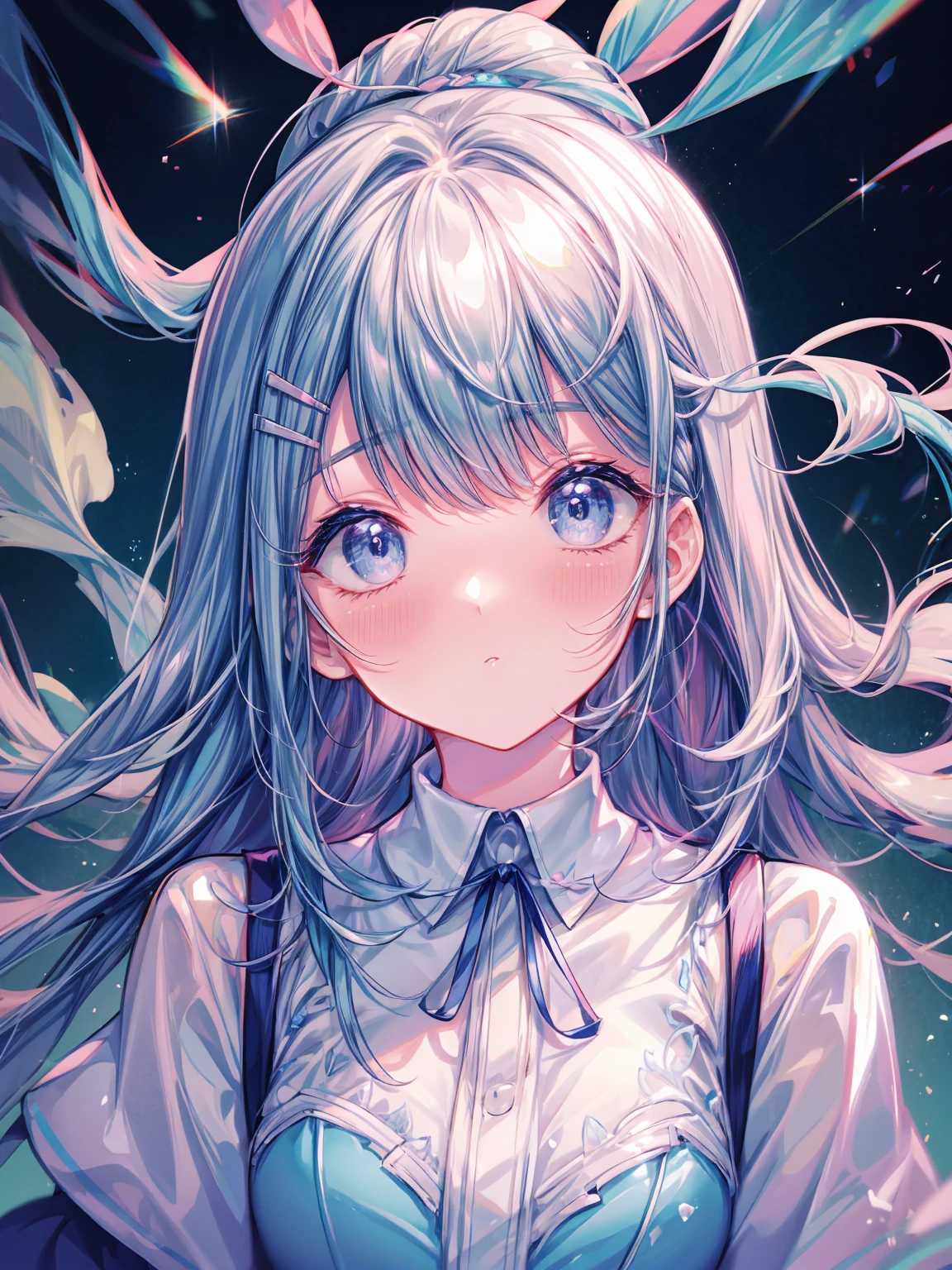 BREAK (masterpiece, best quality), (ultra-detailed 8K), (perfect design), absurdres, highres, ((blush)), (super fine illustration), ((light blue long hair))), , long hair ((blush)), masterpiece, best quality, (amazing, beautiful detailed eyes, blunt bangs), wearing dress, soft anime illustration, pixiv, cute anime girl, (anime girl), cute anime, digital art on pixiv, anime illustration, kawaii reality portrait, cute anime girl portrait, clean detailed anime art, pixiv contest winner, cute anime girl portrait, splash art anime