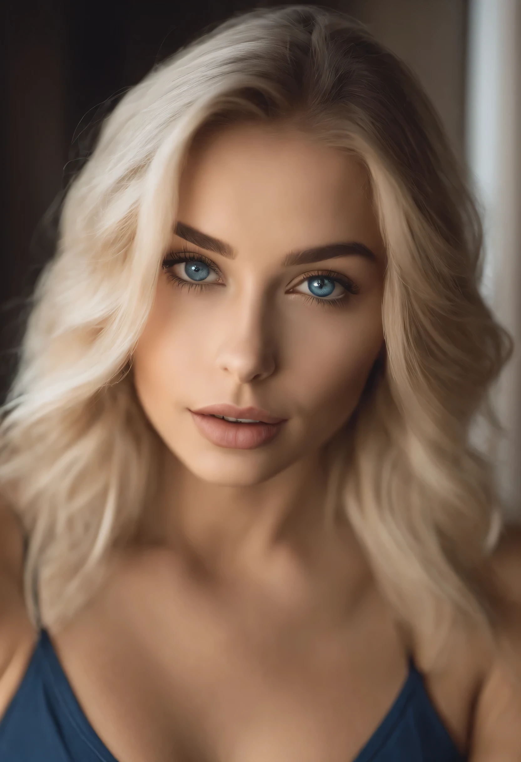 Woman with matching tank top and panties, Sexy girl with blue eyes, portrait sophie mudd, Portrait de Corinna Kopf, blonde hair and large eyes, Selfie einer jungen Frau, ohne Make-up, Natural makeup, Blick direkt in die Kamera, Gesicht mit Artgram, dezentes Make-up, Great full body photo, im Zimmer, big , Blond, Latein generete 4 photos