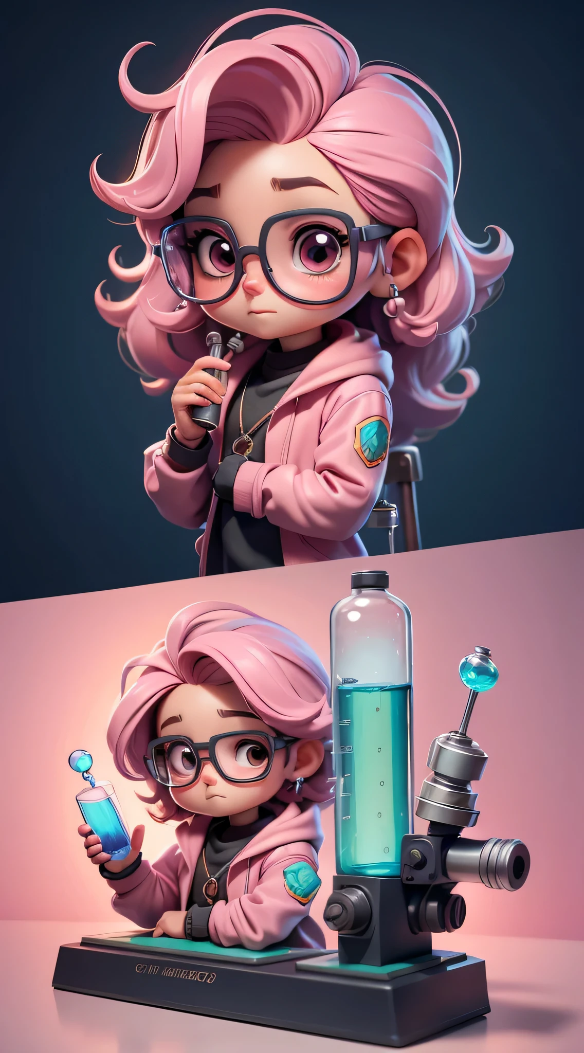 Cute Baby Chibi Anime ,cabelo roxo  claro,(melhor qualidade, obra de arte), 1 garota, Pose, Vento, flor, tronco, Esquema de cores branco e rosa, fundo simples, olhe para o espectadormelhor qualidade,ultra-detalhado,Realista,Science Laboratory,Chemical experiment,chemical equipment,cientistas trabalhando,copos,bico de Bunsen,microscope,laboratory glassware,measuring cylinders,jalecos,laboratory safety glasses,science books,Periodic table,scientific research,descobertas,new inventions,innovation,aprendizado,education,cultura Geek Geek veste um jaleco com detalhes pink, her coat is charming and cute with ultra chemical details ,Curiosidade,Technological advancements,cores vibrantes,soft lighting,modern laboratory,atmosfera nerd,laboratory instruments,hypothesis testing,Scientific method,symbolic representation,Critical thinking,experimentos geeks,precision,precision,detalhes intrincados,impressive scientific setup,elementos naturais,exploration of the mysteries of science,desvendando os segredos da natureza.