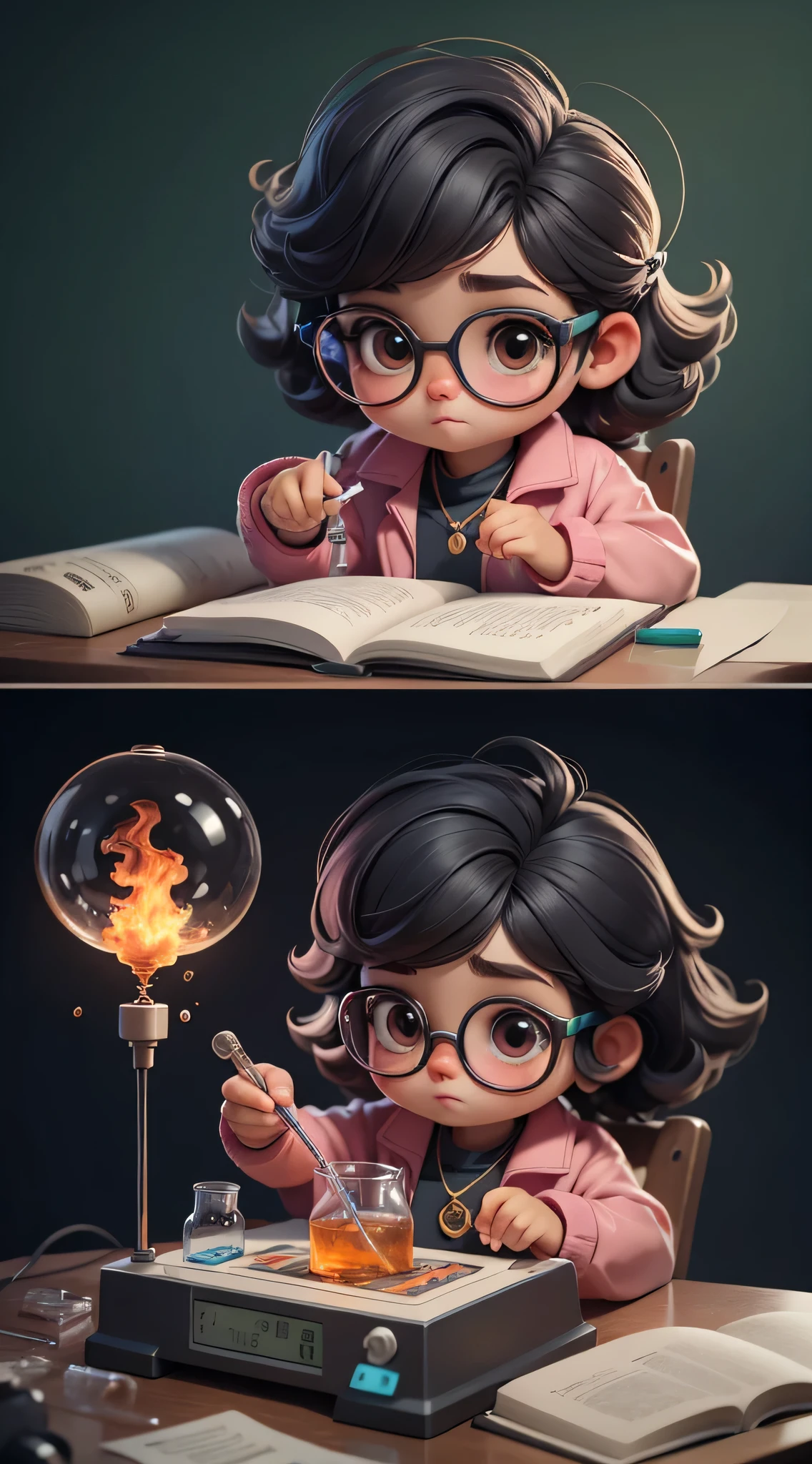 Cute  Chibi Anime ,cabelo roxo  claro,(melhor qualidade, obra de arte), 1 garota, Pose, Vento, flor, tronco, Esquema de cores branco e rosa, fundo simples, olhe para o espectadormelhor qualidade,ultra-detalhado,Realista,Science Laboratory,Chemical experiment,chemical equipment,cientistas trabalhando,copos,bico de Bunsen,microscope,laboratory glassware,measuring cylinders,jalecos,laboratory safety glasses,science books,Periodic table,scientific research,descobertas,new inventions,innovation,aprendizado,education,cultura Geek Geek veste um jaleco com detalhes pink, her coat is charming and cute with ultra chemical details ,Curiosidade,Technological advancements,cores vibrantes,soft lighting,modern laboratory,atmosfera nerd,laboratory instruments,hypothesis testing,Scientific method,symbolic representation,Critical thinking,experimentos geeks,precision,precision,detalhes intrincados,impressive scientific setup,elementos naturais,exploration of the mysteries of science,desvendando os segredos da natureza.