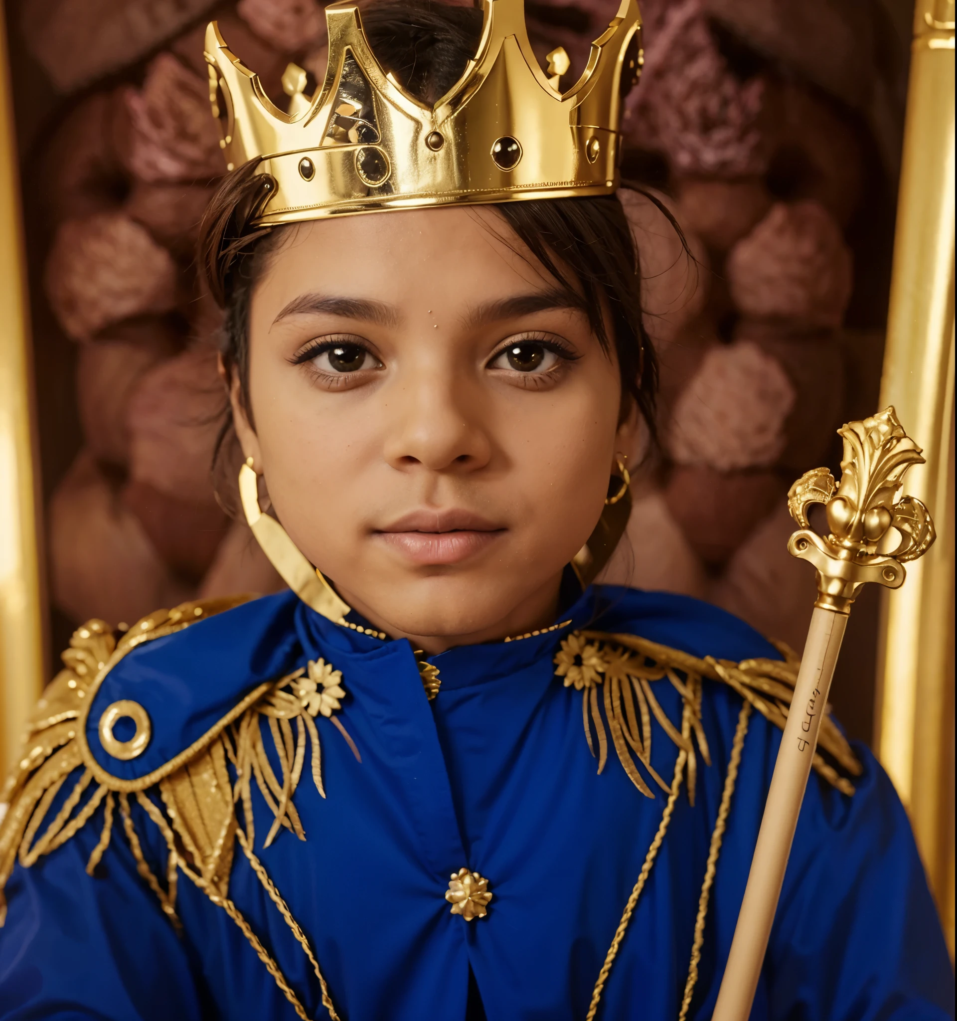 Um bebe, extremamente realista, Prince, usando coroa, prince and scepter outfit, muito lindo, 8k, fundo cadeira do Rei