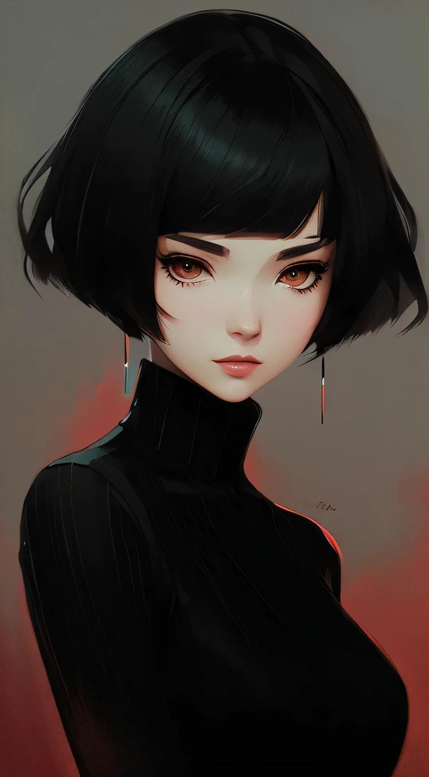 uma pintura de uma mulher com cabelos pretos e olhos vermelhos, Kuvshinov Ilya, obras de arte no estilo de guweiz, lazy art style, estilo de Ilya Kuvshinov, kuvshinov, loish e wlop, Ilya Kuvshinov. 4k, estilo de arte misterioso, arte digital Ilya Kuvshinov, Estilo de arte escura