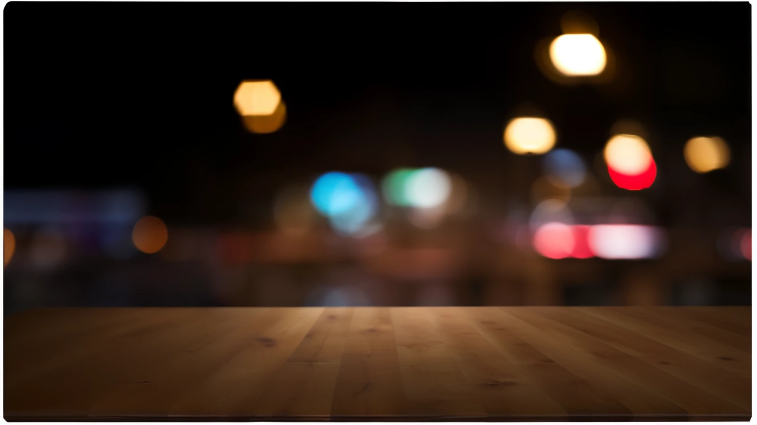 (best quality,highres:1.2),wooden table in close-up shot with blurred lights in the background, detailed texture of the table, soft natural lighting, realistic rendering, vivid colors, bokeh, studio lighting, ultra-detailed