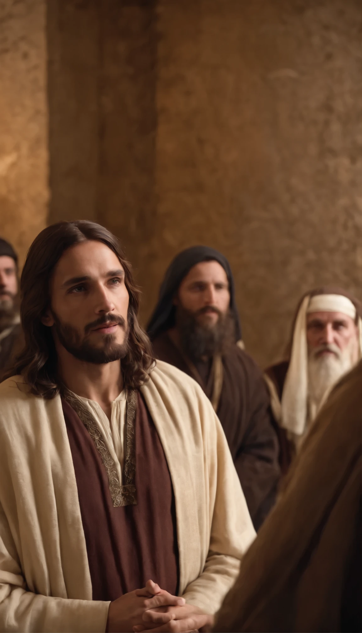 Jesus talking to the leaders and elders of the synagogue