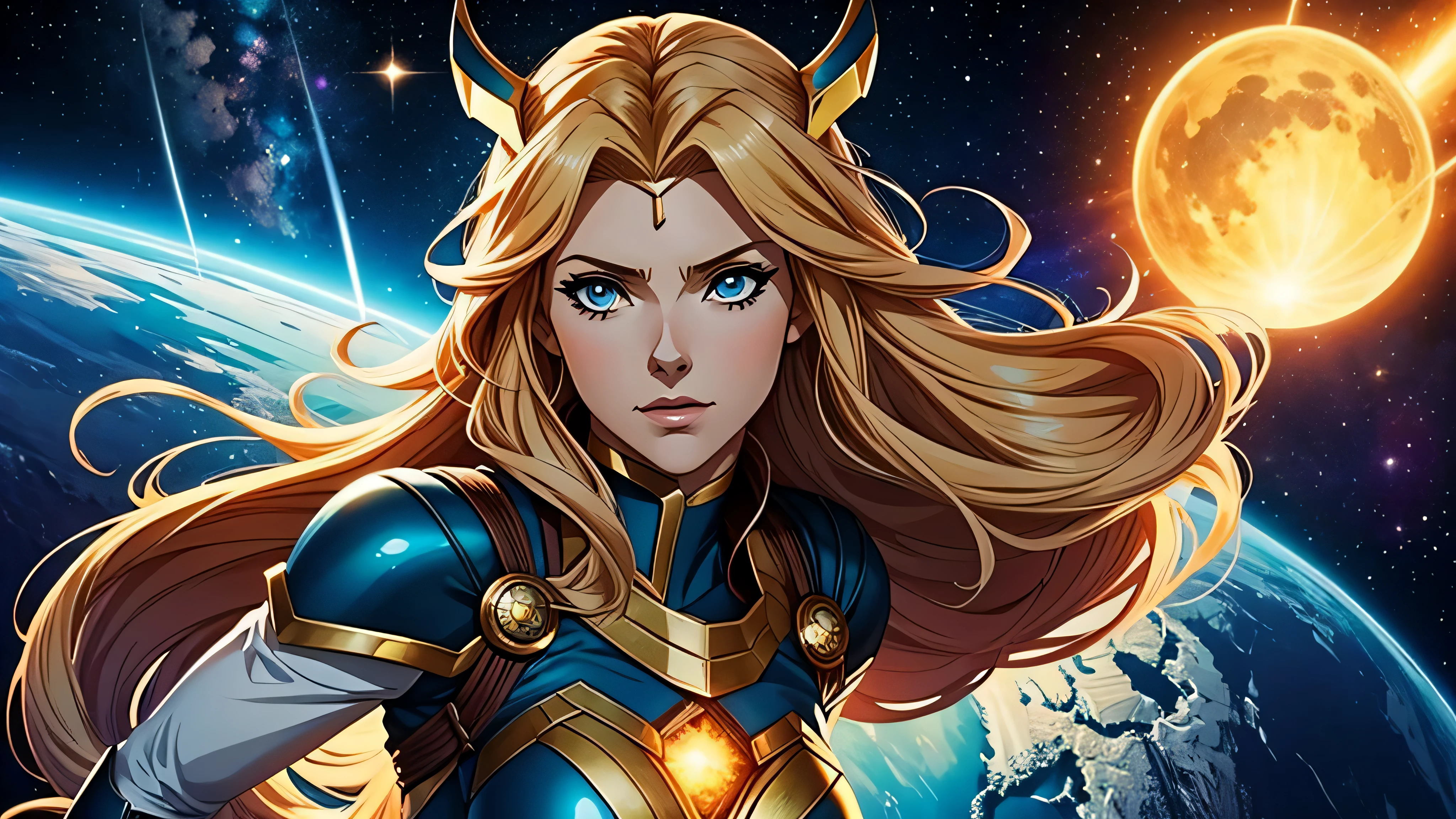 melhor qualidade, garota de anime, linda, in space, inspired by a Norse goddess