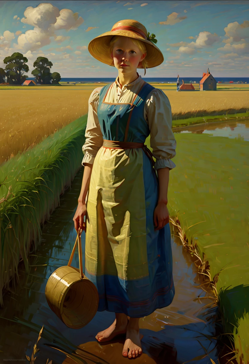 rice paddy, by Anna Ancher, (best quality, masterpiece, Representative work, official art, Professional, Ultra intricate detailed, 8k:1.3)