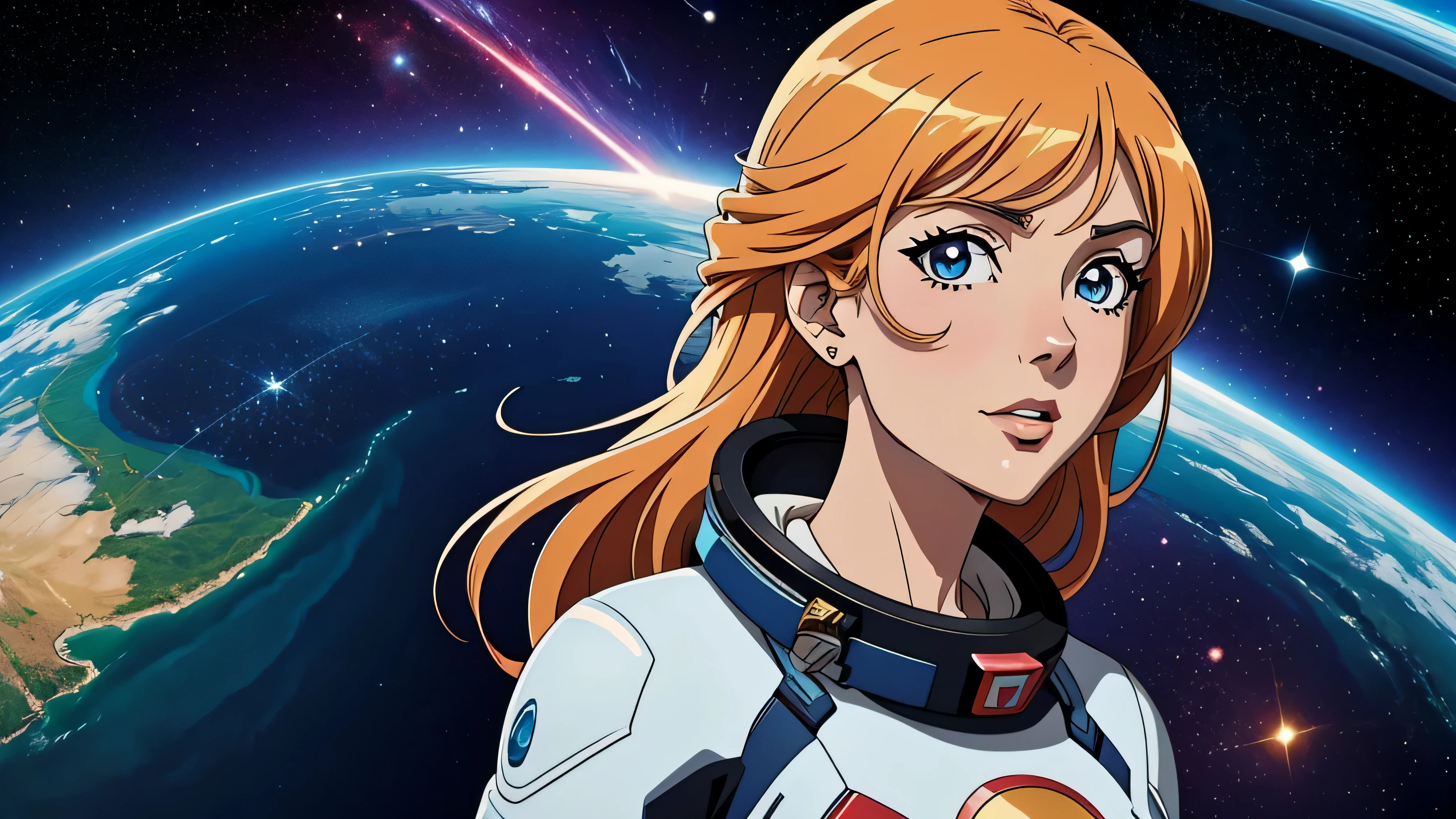 melhor qualidade, garota de anime, linda, in space, presenciando um milagre inspirada em uma deusa