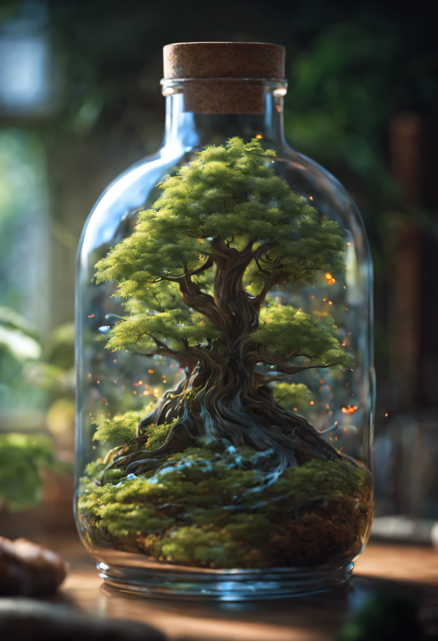 dreamlikeArt tree in a bottle, fluffy, actual, photo, Canon, dreamlike, Art, Chonghui branches and leaves,There are flowers on the head. hyperdetailed photorealism by greg rutkowski - h 1024 w 804 | f 1 6 lens mark 2:2 seconds 3555mm film grain :1 Lifelike high-resolution sharp focus contrast!! intricate detailed atmospheric light refraction lighting unreal engine 5 cinematic concept photography masterpiece octane render trending at cgsociety rendered as