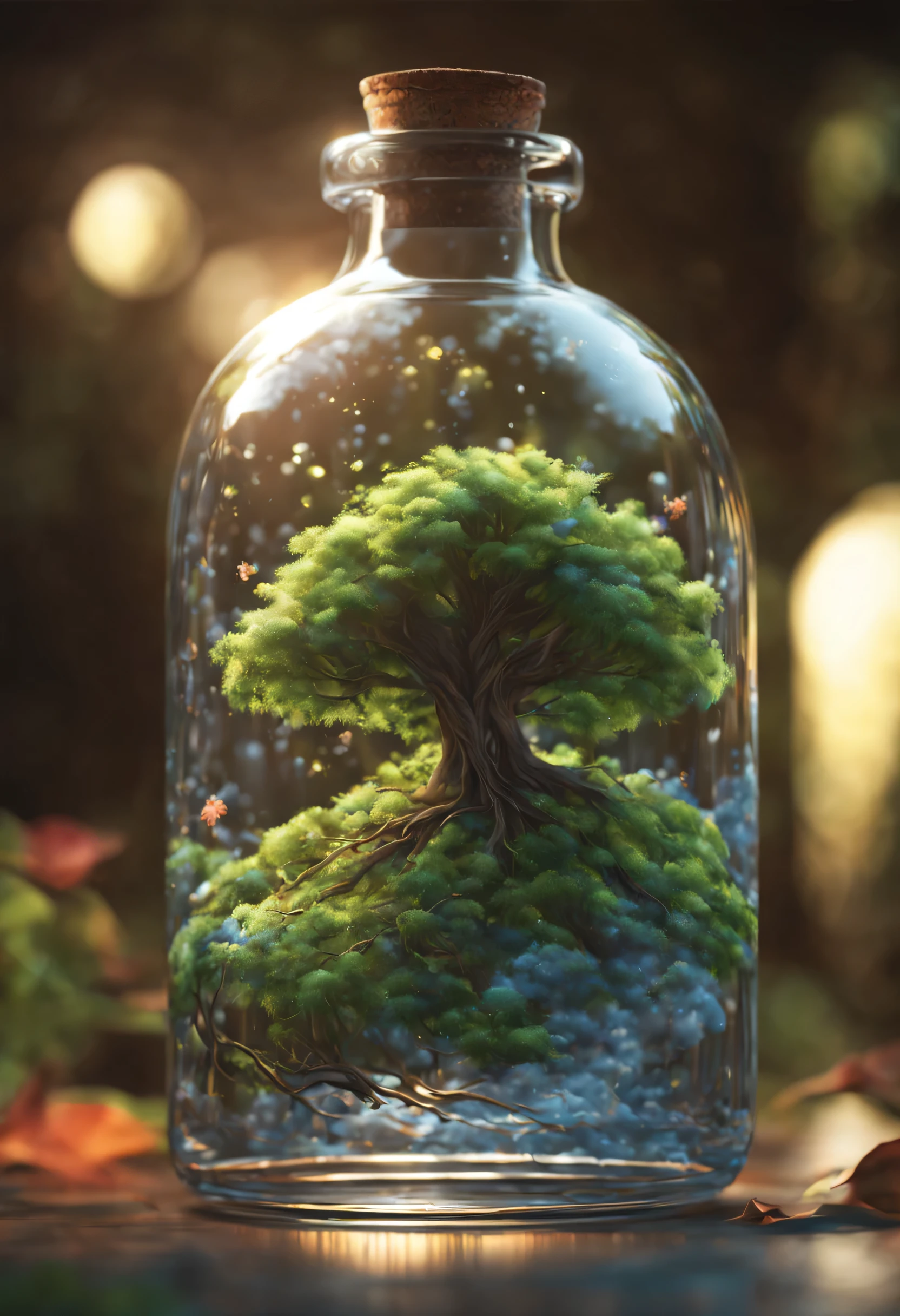 dreamlikeArt tree in a bottle, fluffy, actual, photo, Canon, dreamlike, Art, Chonghui branches and leaves，There are flowers on the head. hyperdetailed photorealism by greg rutkowski - h 1024 w 804 | f 1 6 lens mark 2:2 seconds 3555mm film grain :1 Lifelike high-resolution sharp focus contrast!! intricate detailed atmospheric light refraction lighting unreal engine 5 cinematic concept photography masterpiece octane render trending at cgsociety rendered as