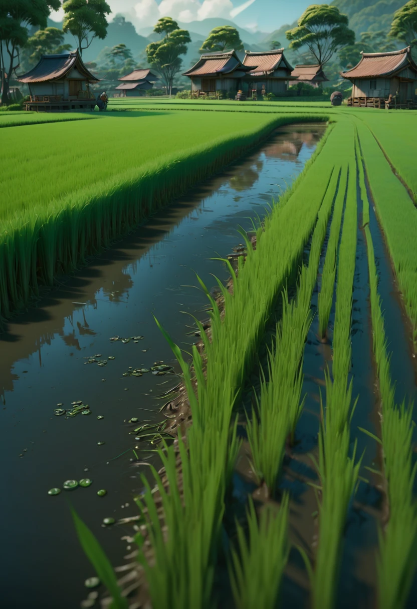 rice paddy, by Zootopia, (best quality, masterpiece, Representative work, official art, Professional, Ultra intricate detailed, 8k:1.3)
