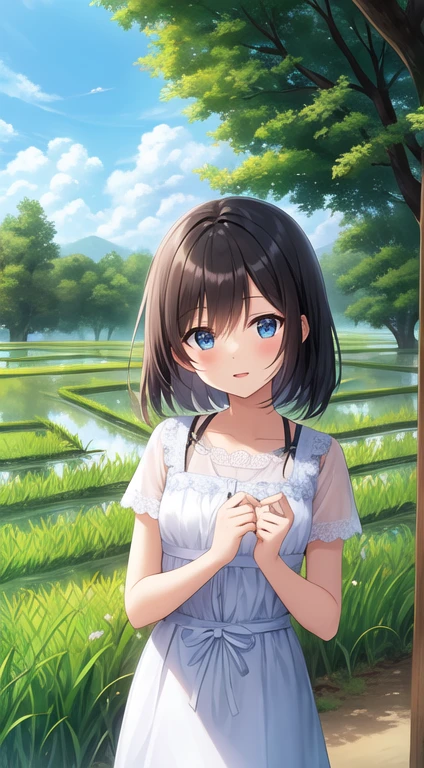 girl, rice paddy, (best quality, masterpiece, Representative work, official art, Professional, Ultra intricate detailed, 8k:1.3)