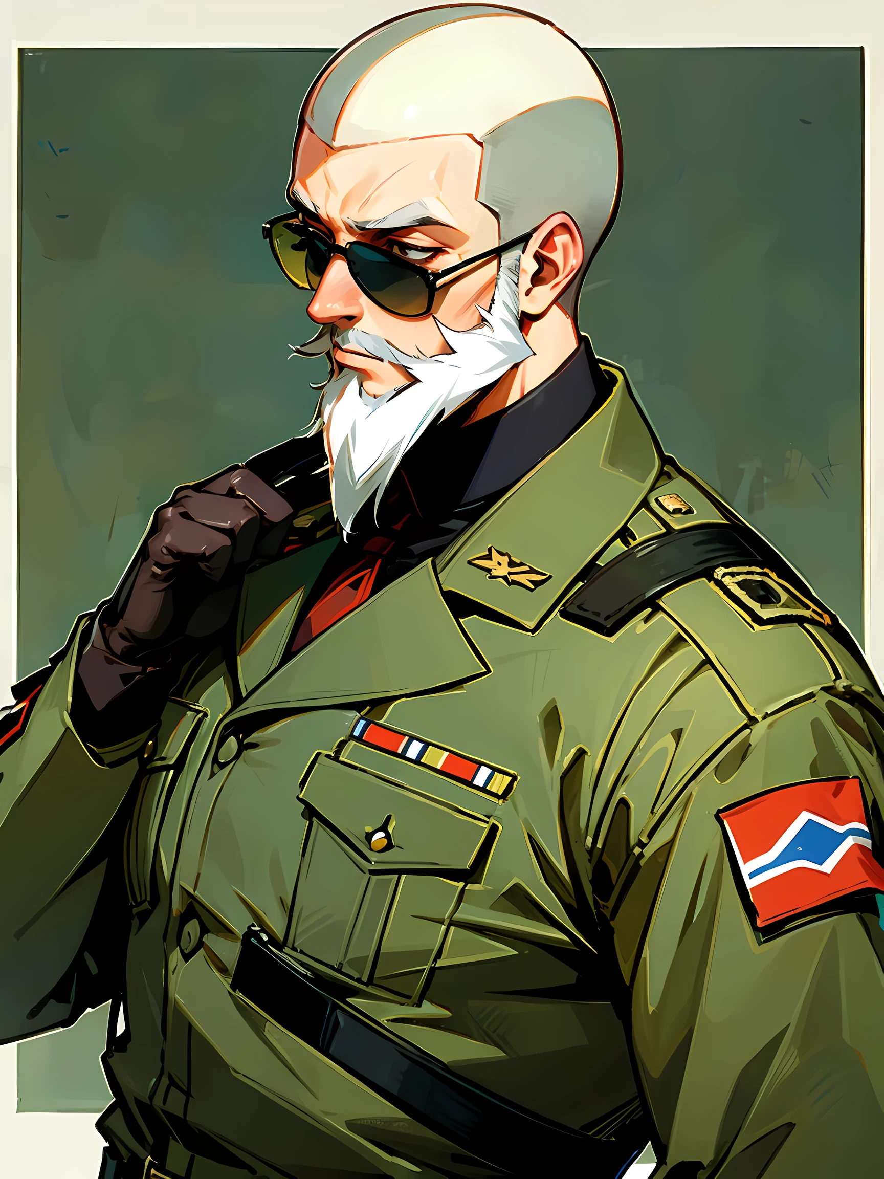 1male, military clothing, buzz cut, muscular, adult, beard, sunglasses, military base