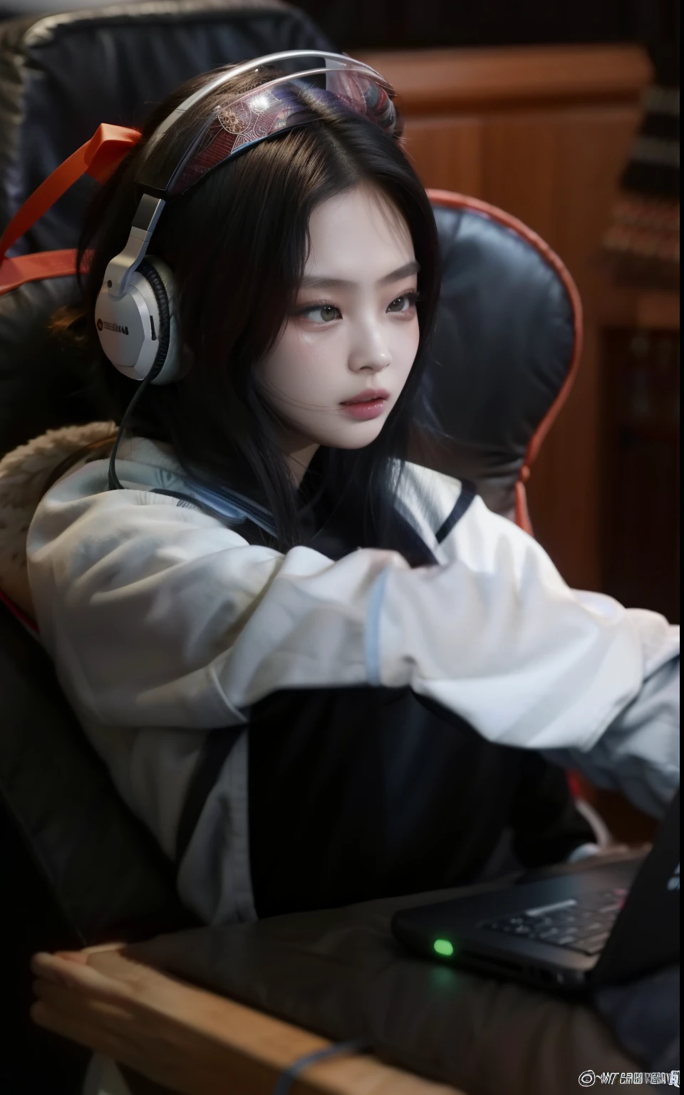 mulher arafada sentada em uma cadeira com fones de ouvido e um laptop, wearing fone de ouvido para jogos, wearing a fone de ouvido para jogos, foto do perfil 1024px, irelia, Cadeira de jogos, fone de ouvido para jogos, kanliu666, Heise Jinyao, tirada em 2 0 2 0, Serpentina do Twitch / jogador Ludwig, xianxia de corpo inteiro, com fones de ouvido JENNIE BLACKPINK, Jennie