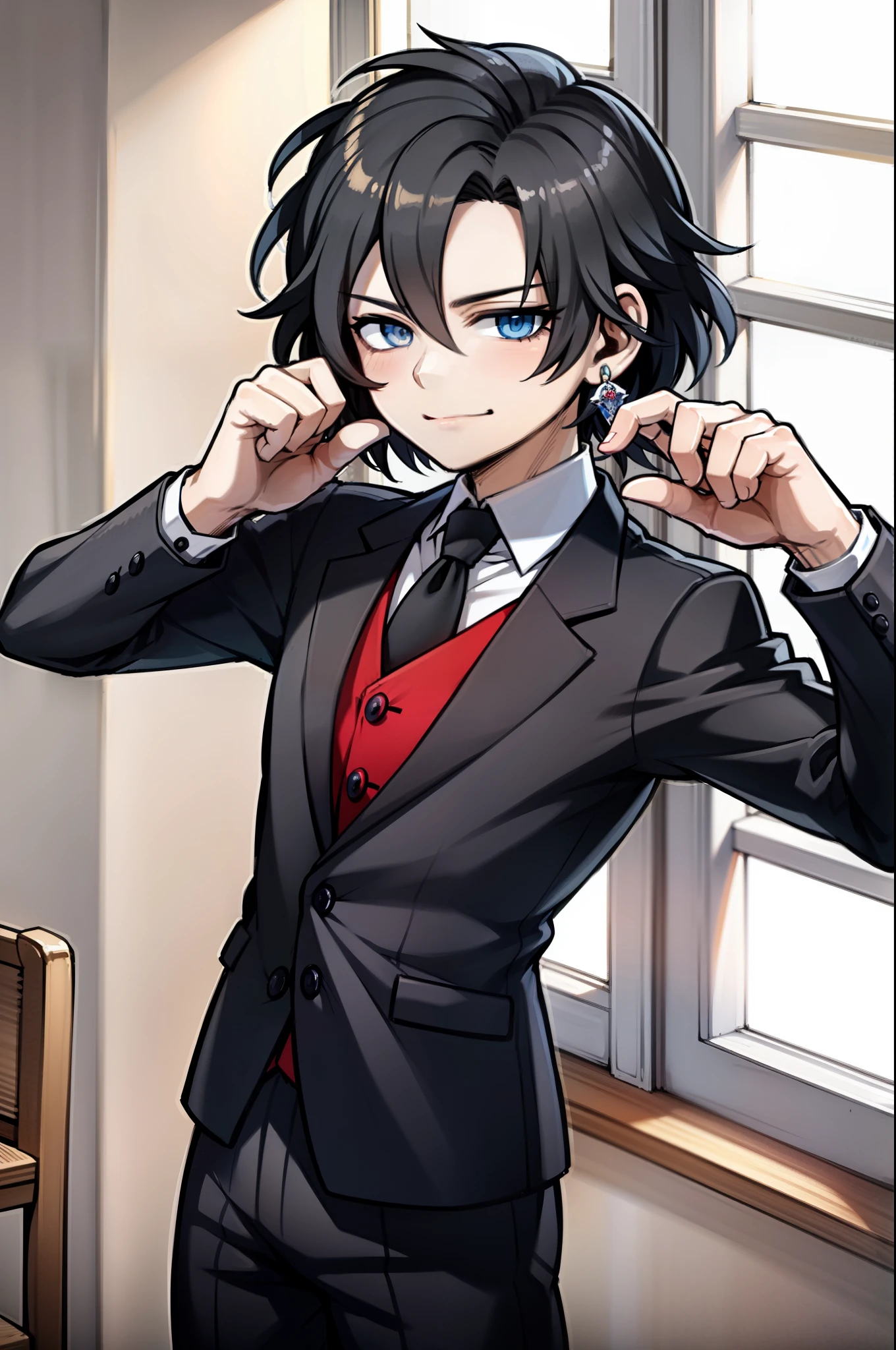 Anime - imagem de estilo de umhomem musculoso sentado em uma cama em um quarto, estilo de arte anime moe, [[[[sorriso gentil]]]], retrato estilo anime, em estilo anime, em estilo anime, pintado em anime painter studio, Anime digital illustration, retrato da menino, tou, 2 d estilo anime, homem de cabelo azul medio, estilo anime 4K
