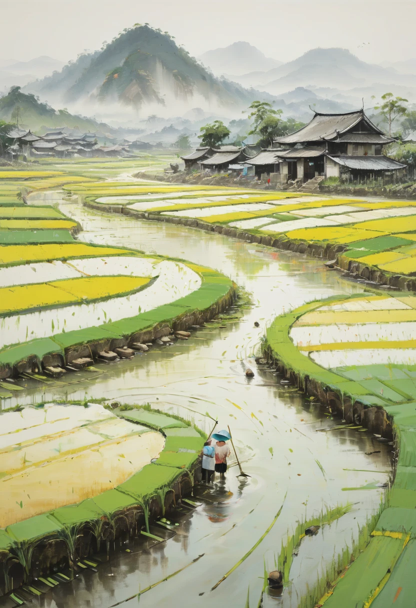 rice paddy, by Wu Guanzhong, best quality, masterpiece, Representative work, official art, Professional, Ultra intricate detailed, 8k