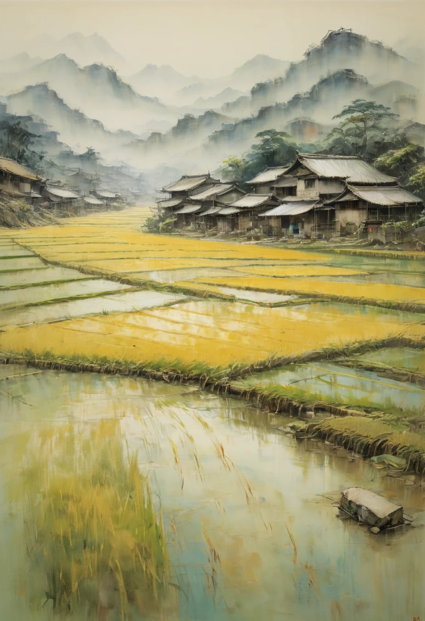 rice paddy, by Zao Wou-Ki, best quality, masterpiece, Representative work, official art, Professional, Ultra intricate detailed, 8k