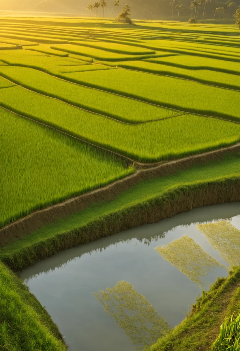 Beautiful terrace, Green rice paddies, pond, houses, Guilin landscape, The best in the world, HD, 512k