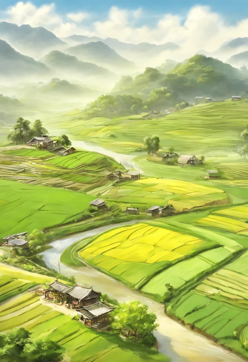 paddy,rural area,Pastoral scenery,spring landscape