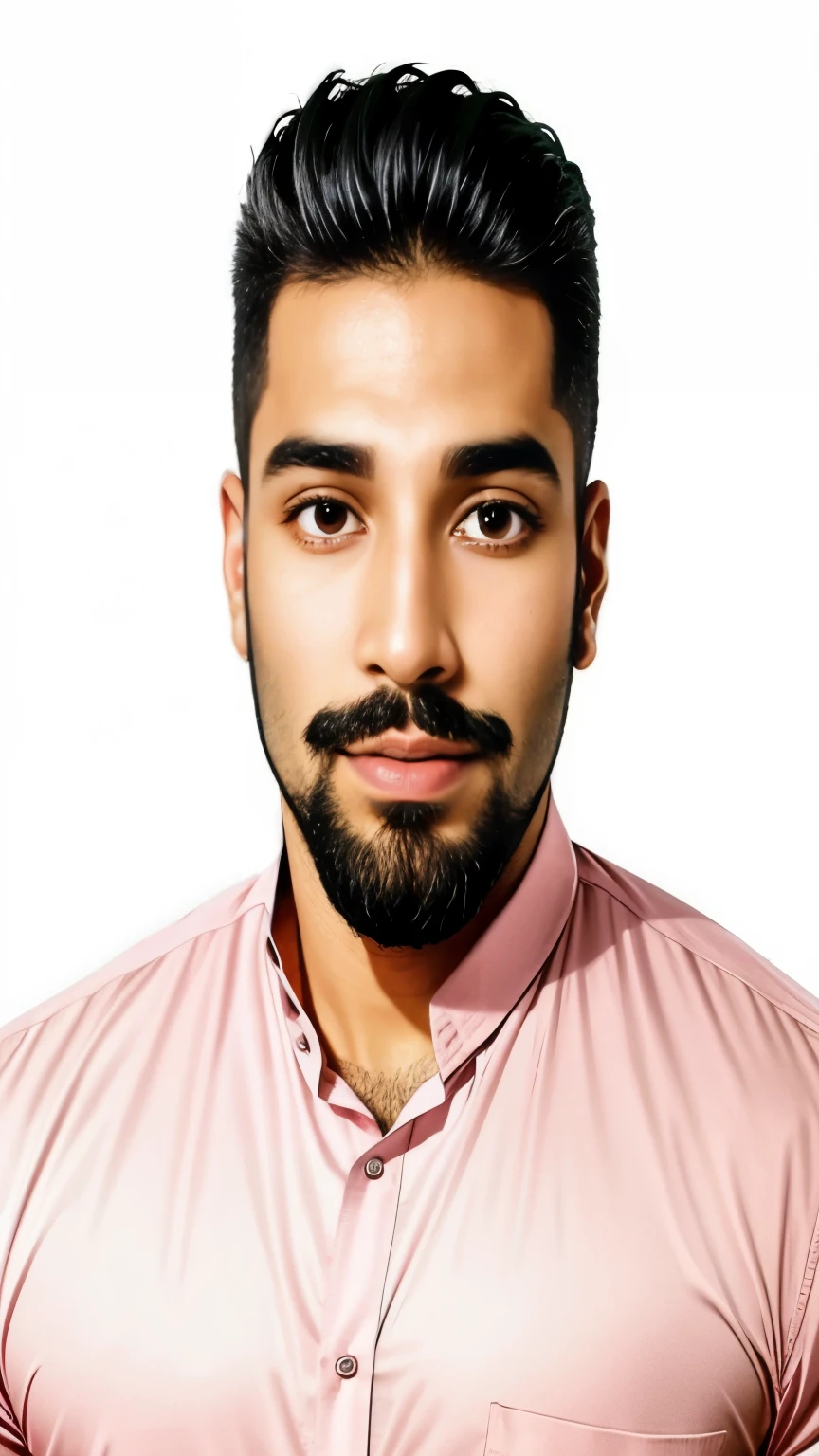 arafed man with a well shaped beard and a pink shirt, riyahd cassiem, mohamed chahin, khyzyl saleem, very clear picture, very very low quality picture, engineer, emad mostaque, kyza saleem, jayison devadas, front profile!!!!, ismail, professional profile picture, saadane afif , with small moustache a