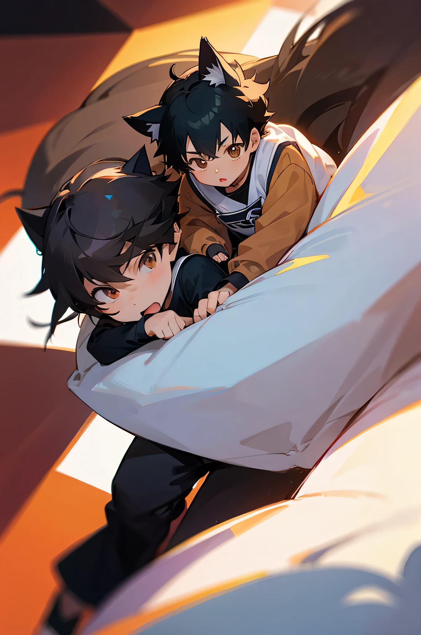Black hair, male, boy, cat ears, neko, anime, toddler, brown eyes