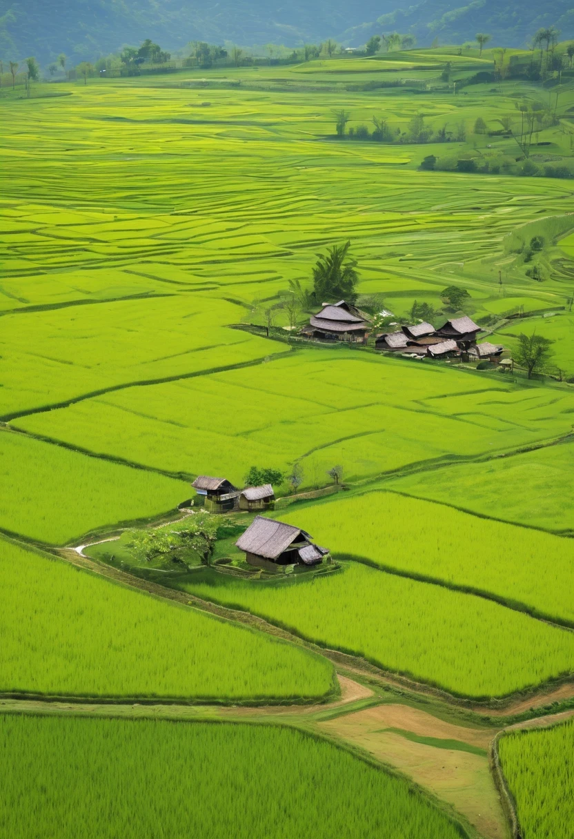 paddy，rural area，Pastoral scenery，spring landscape
