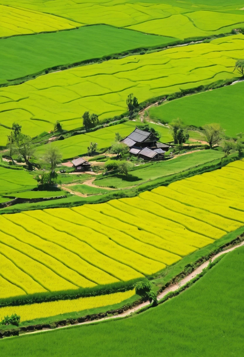 paddy，rural area，Pastoral scenery，spring landscape