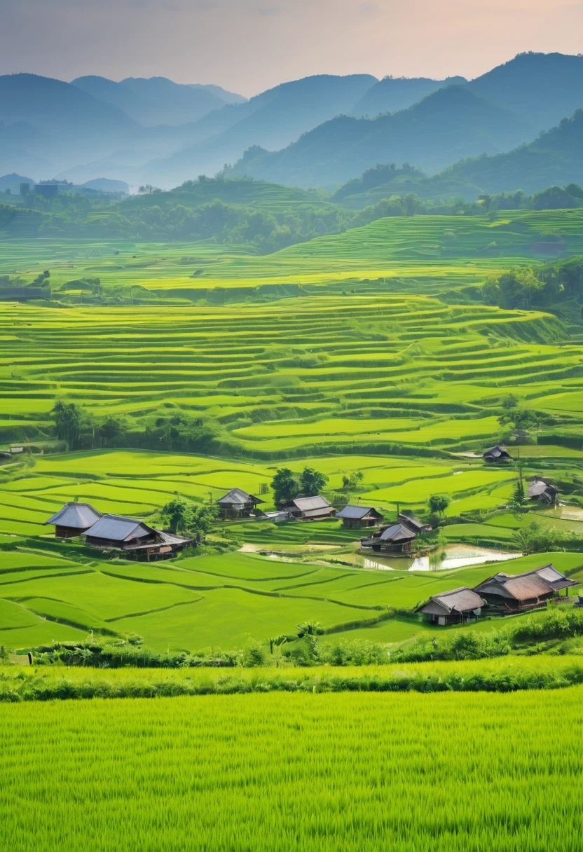 paddy,rural area,Pastoral scenery,spring landscape