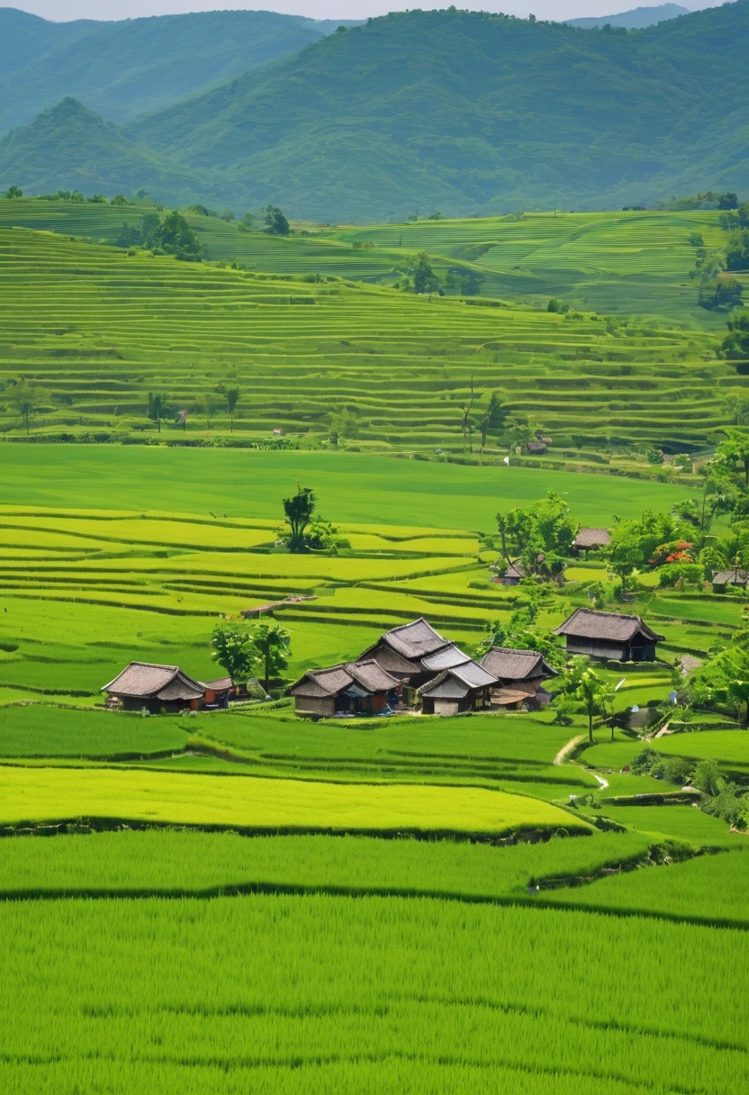 paddy，rural area，Pastoral scenery，spring landscape