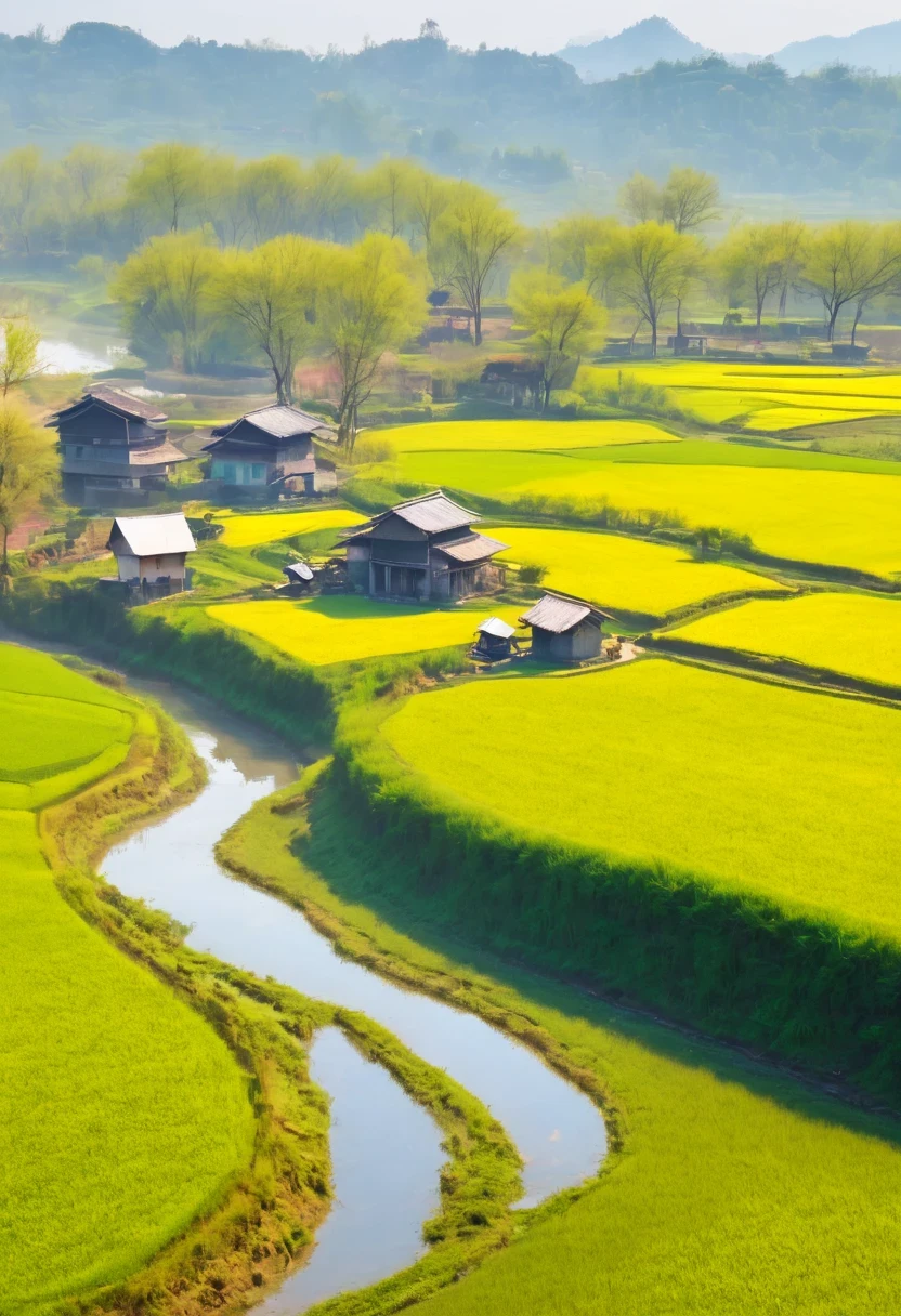 paddy，Rural life，Pastoral scenery，spring landscape