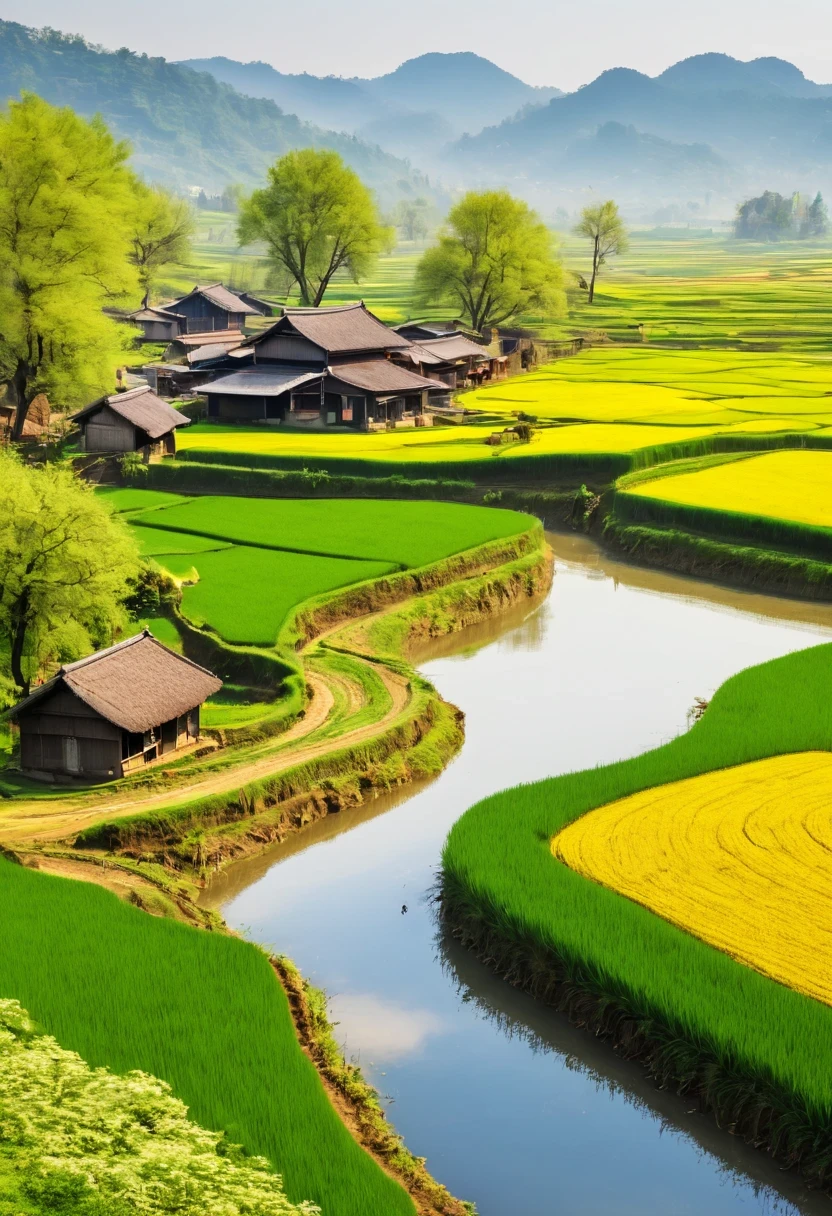 paddy，Rural life，Pastoral scenery，spring landscape