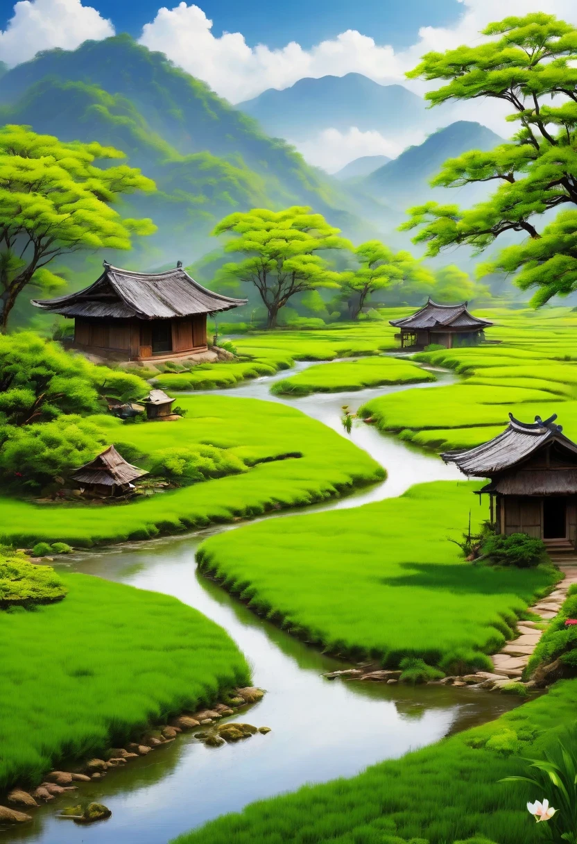 paddy,rural area,Pastoral scenery,spring landscape