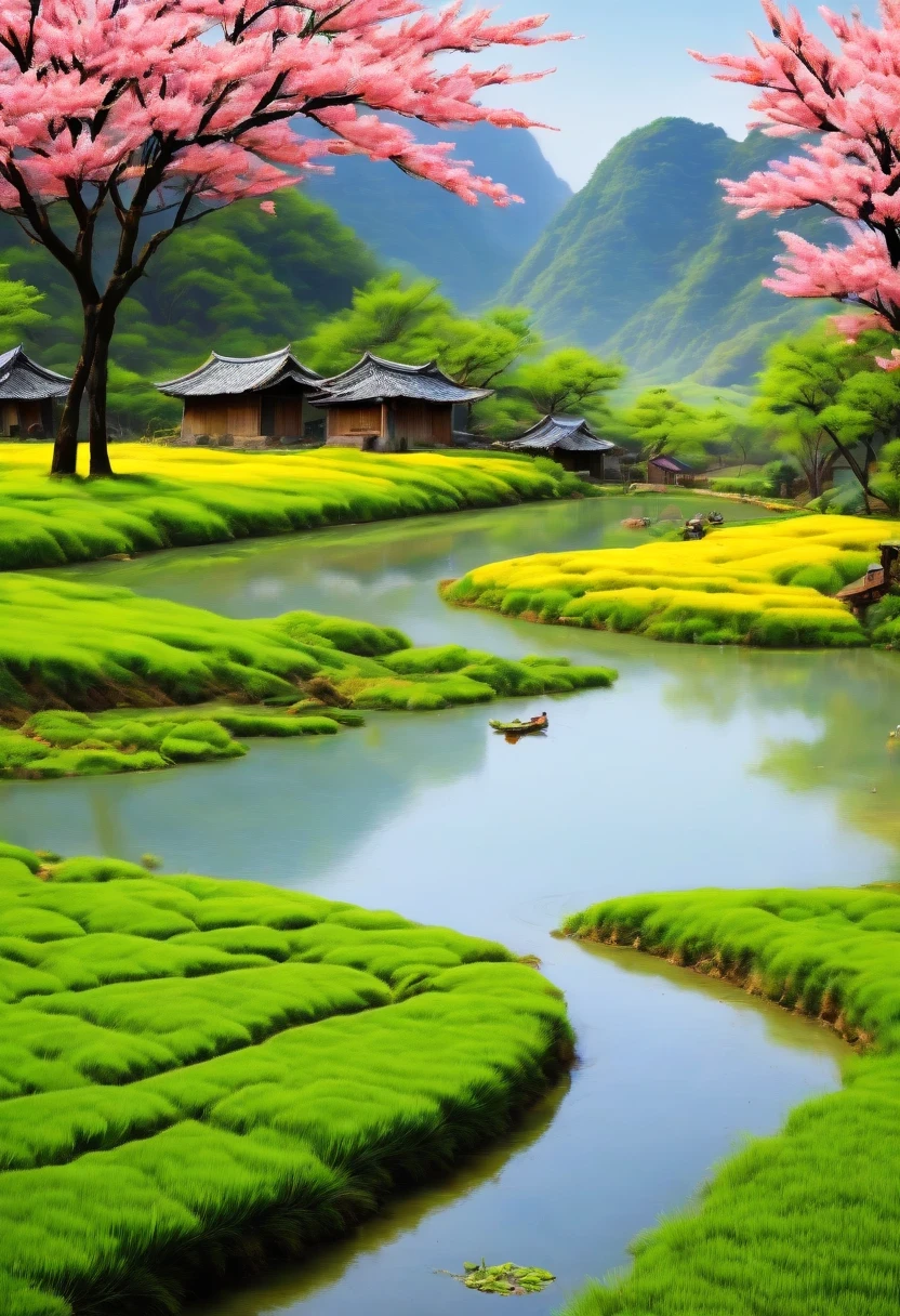 paddy，rural area，Pastoral scenery，spring landscape