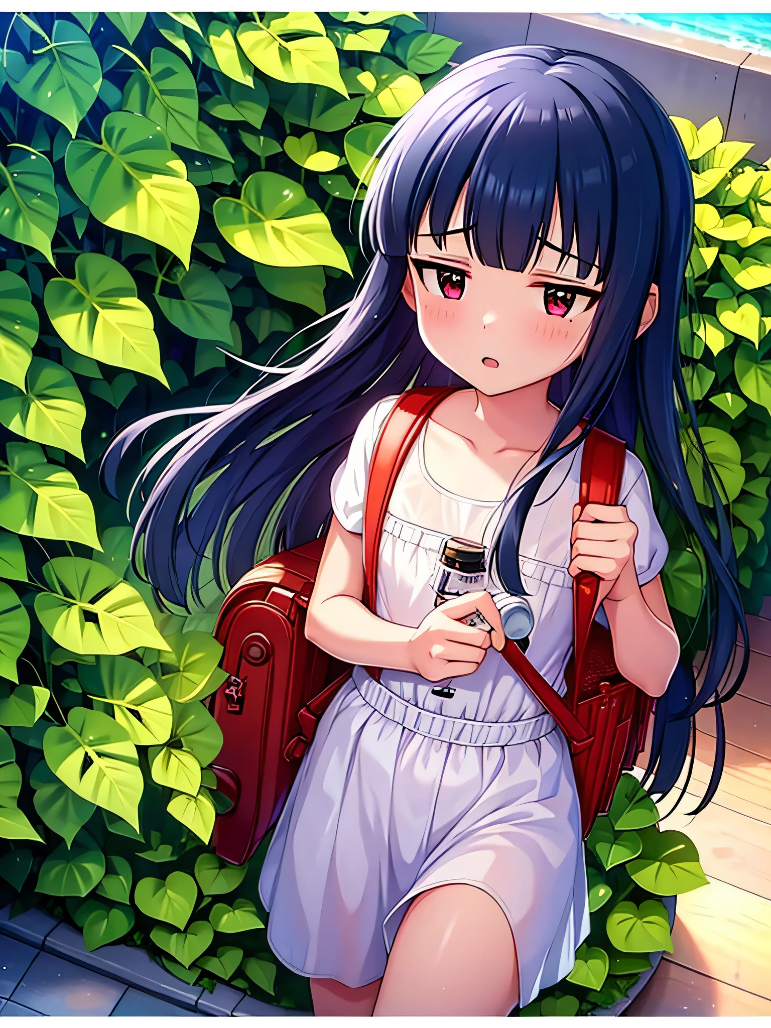 , yukimi, 10., long hair, dull bangs, flat chest, No expression, shy, whole body, highest quality, wearing burmese navy, short sleeve (White gym uniform with colored hems:1.3), carry (randoseru backpack:1.4), naked足, at the park,The white semen on my hair drips between my eyebrows..、White semen on the face、naked、protruding chest、A large amount of semen drips from the condom、how、Semen was poured on my body、White semen on the face、white semen drips from the mouth、There was white semen in my nose、I have a lot of it in my hair、、transparent clothes、