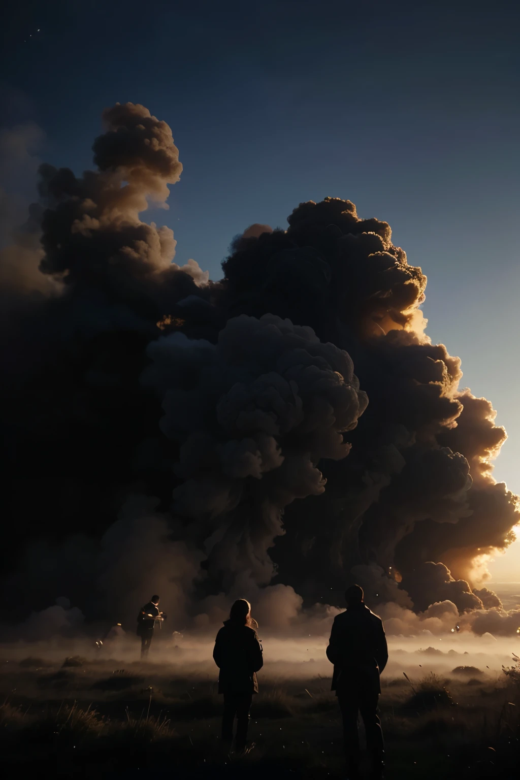 Dark skies，Look up，spectacular，Clouds，swirles，The sun shines in the center，Very meticulous，lots of resolution，Light shines through the swirling clouds，firestorm，Grey，Very impressive