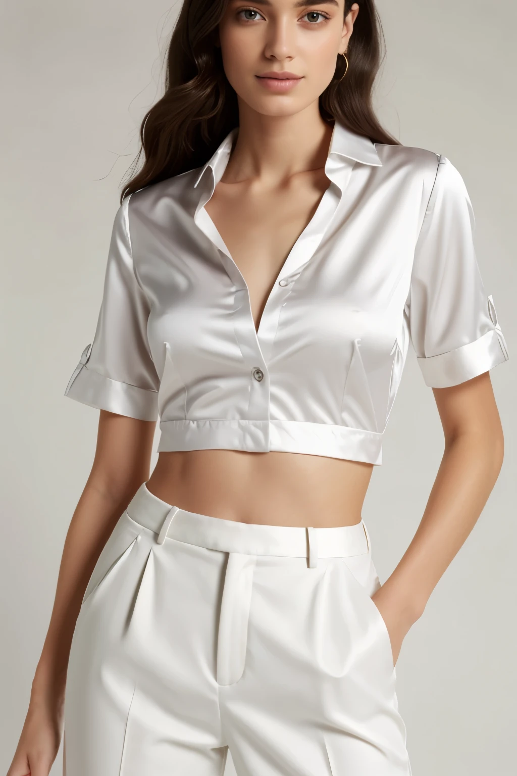 Camisa blanca de satin ajustada