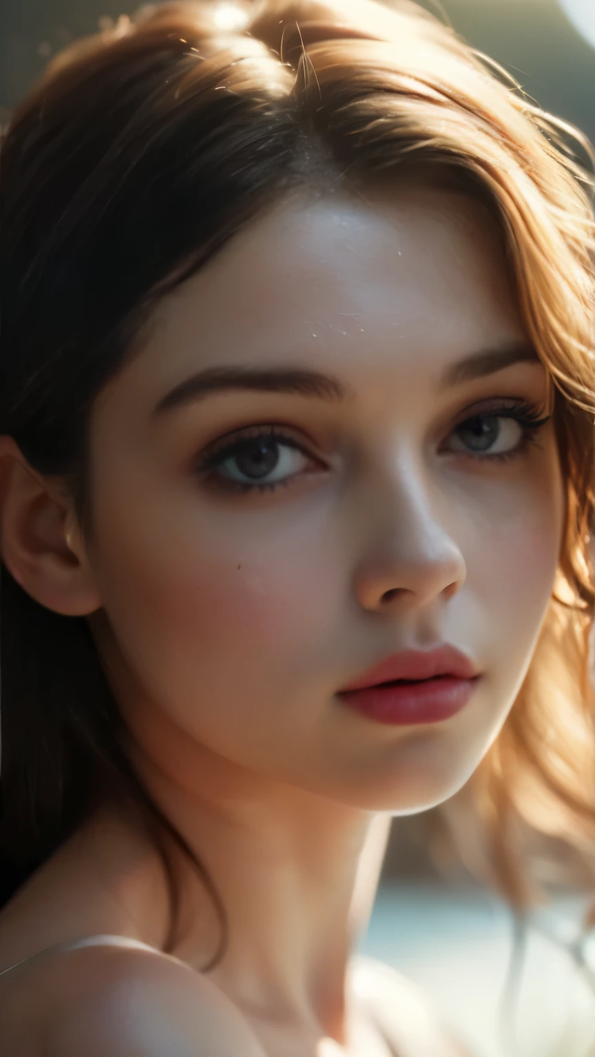 (((ultra realistic))) Photo, masterpiece, top quality, (pale skin), (Ultra detailed face and eyes:1.3), 1 girl, Adult, in a T-shirt, (Eye makeup, mascara) , ((large detailed lips)), ((ash wavy hair)), ((Chyolka)) , (Natural breasts), Slim waist. ((Posing)), photoshoot, studio (soft lighting), (The play of light and shadows), depth of field, bokeh, (special attention to skin detail: 1.2), Detailed leather texture, skin pores. (Airy atmosphere of the frame. Color range - delicate, Bright, white, Pink tones), UDR, ((Film grain)), ((rays)), ((glare of the sun)), ((waist up portrait, close to the camera)) , ultra detialed,