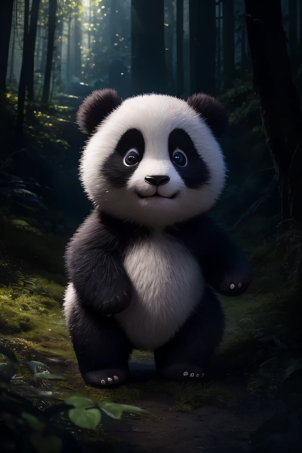 (artwork), (best quality), (ultra-detailed), (Full body:1.2), Super cute, Pixar, panda in pajamas, Big bright eyes, cuddly, smile, Delicate and fine, fairy tales, Incredibly highly detailed, Pixar style, bright color palette, natural light, Magic forest background with pure color, octane rendering, trending on Artstation, gorgeous, ultra wide angle, 8K, high definition, Realistic