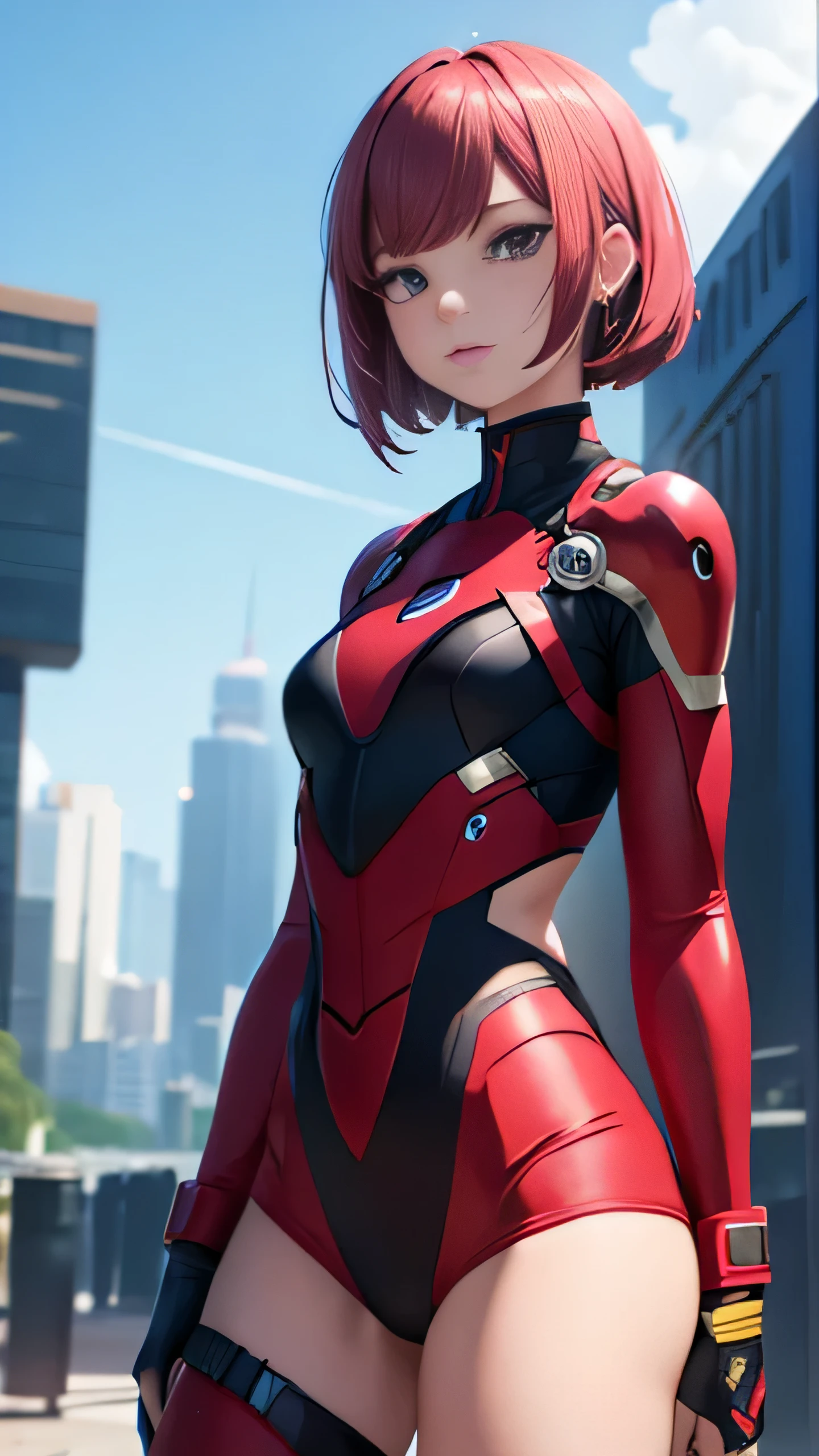 ((masterpiece, 8K, 3D, Realistic, Super Detail)), (1girl:1.3), slender 17 age, Ultra Micro photography, Super realistic, Perfect face, Beautiful features, ((Perfect female body)) Beautiful features, ( body), ((small hip)), Lisa Blackpink as Pink as ironman ((Exposed thigh)), Exposed Skin, Front Full body Shot, full body portrait, futuristic city background
