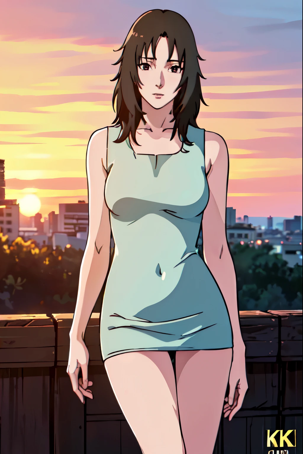 (best quality,4k,8k,highres,masterpiece:1.2),ultra-detailed,(realistic,photorealistic,photo-realistic:1.37),Madura kurenai yuhi,embarrassed,medium-sized breasts,slender legs,sexy pose,sexy attire,illustration,dusk lighting,vibrant colors,soft sunset glow