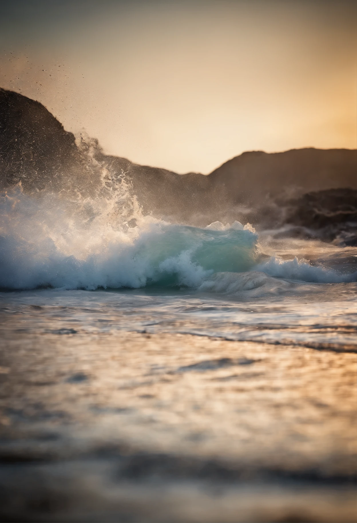 Deserted beach scenery, sol e mar azul, poucas ondas, agua de coc