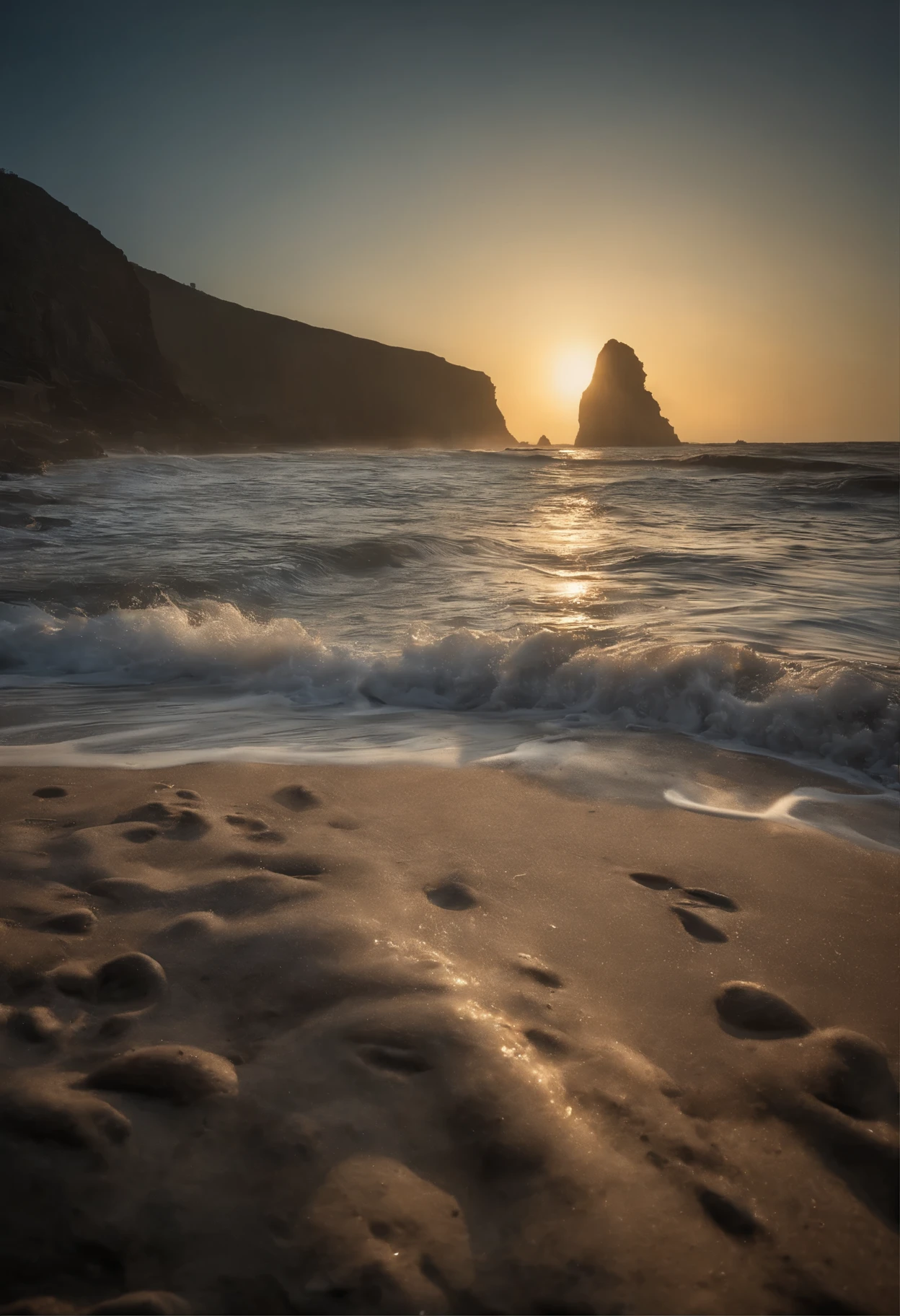 Deserted beach scenery, sol e mar azul, poucas ondas, agua de coc