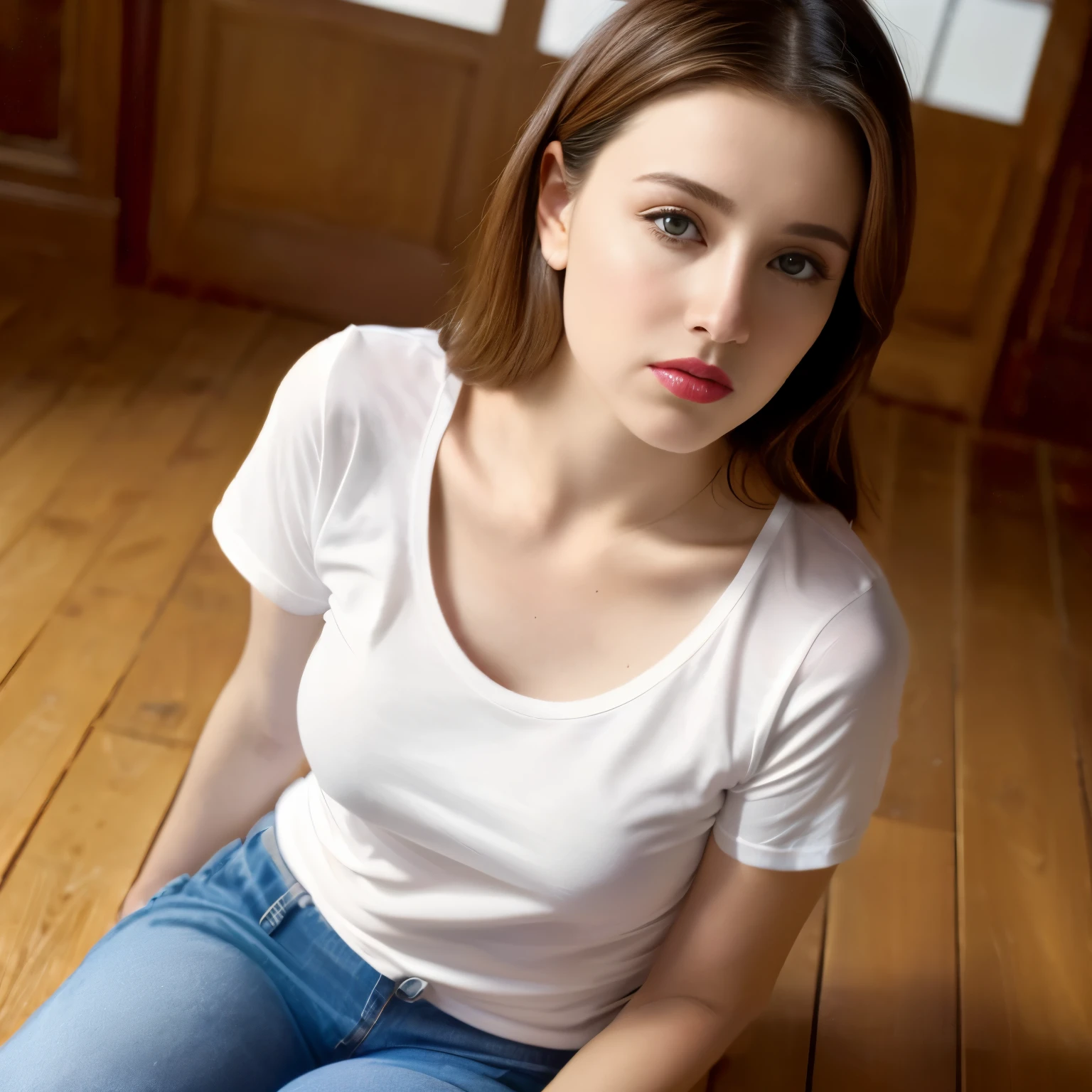 RAW, photograph,((best quality)), ((masterpiece)), ((realistic)), gorgeous european woman, 24 year old, (long blonde hair), blue eyes, wearing overly large white tshirt, sitting sideways, Camera is far away, full body, in a cozy corner with lots of pillows, looking out a window on a rainy day, cozy day, reading a book and coffee cup with coffee next to her, innocent, (freckles:0.6), intricate details, highly detailed, sharp focus, professional, 4k, god rays, stunning blue eyes, delicate, innocent, highres, detailed facial features, high detail, sharp focus, smooth, aesthetic, extremely detailed, photo_\(ultra\), photorealistic, realistic, post-processing, max detail, roughness, real life, ultra realistic, photorealism, photography, 8k uhd, photography, SEMI-SILHOUETTE light, european face, instagram, viral instragram photo